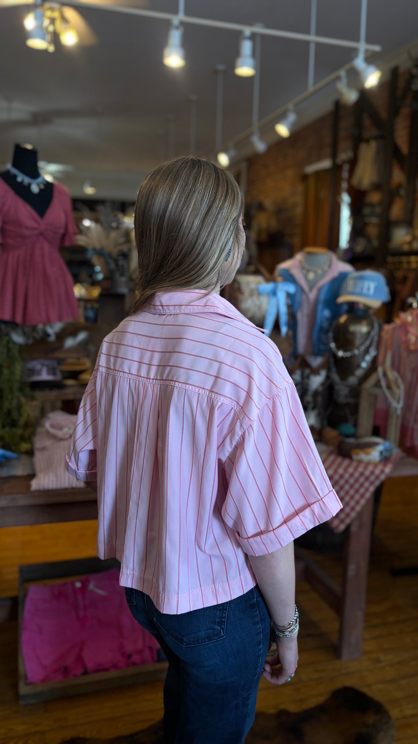 Cotton Candy Cowgirl – Pink Striped Shirt