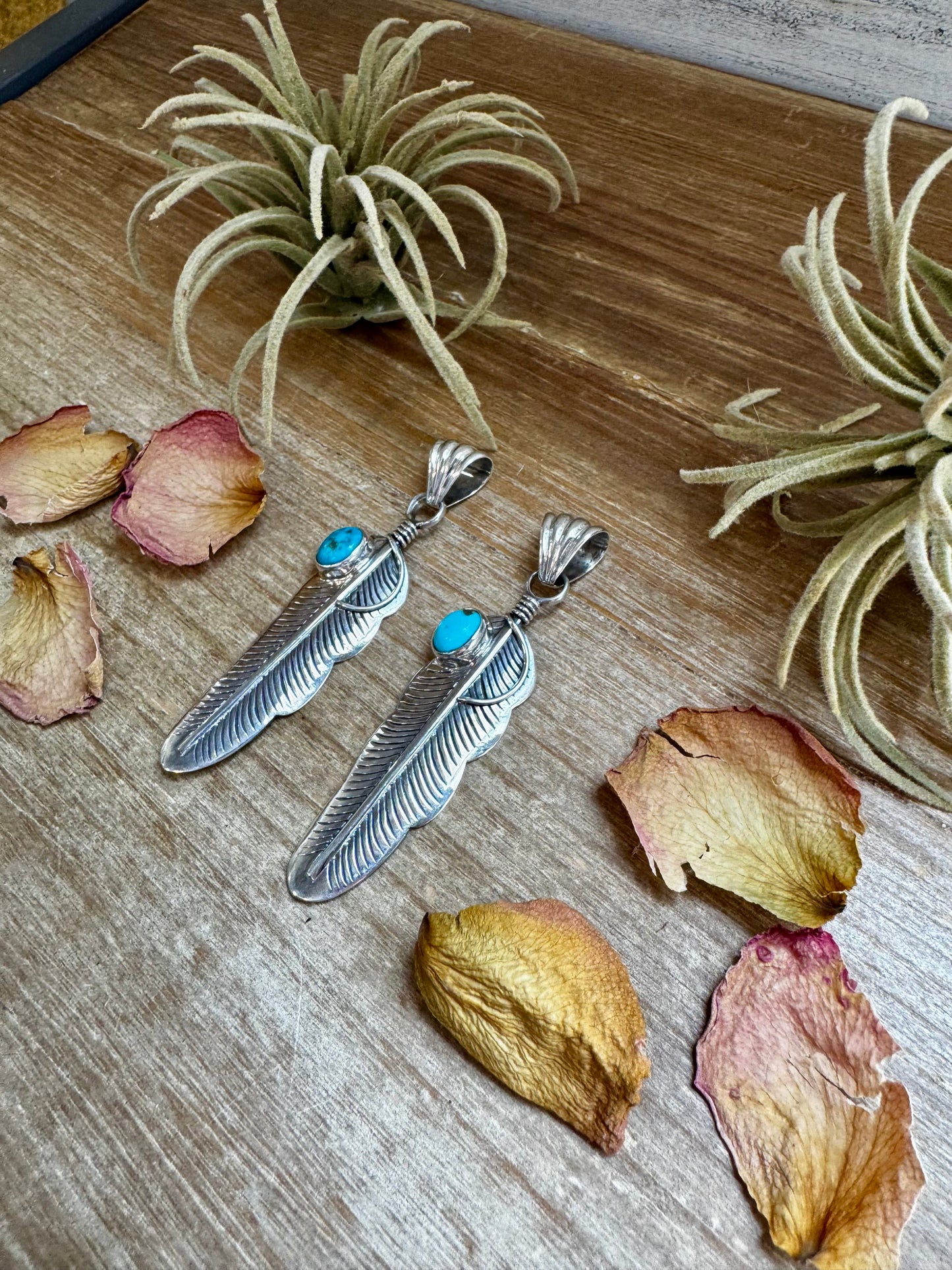 Feather Pendant – Kingman Turquoise & Sterling Silver