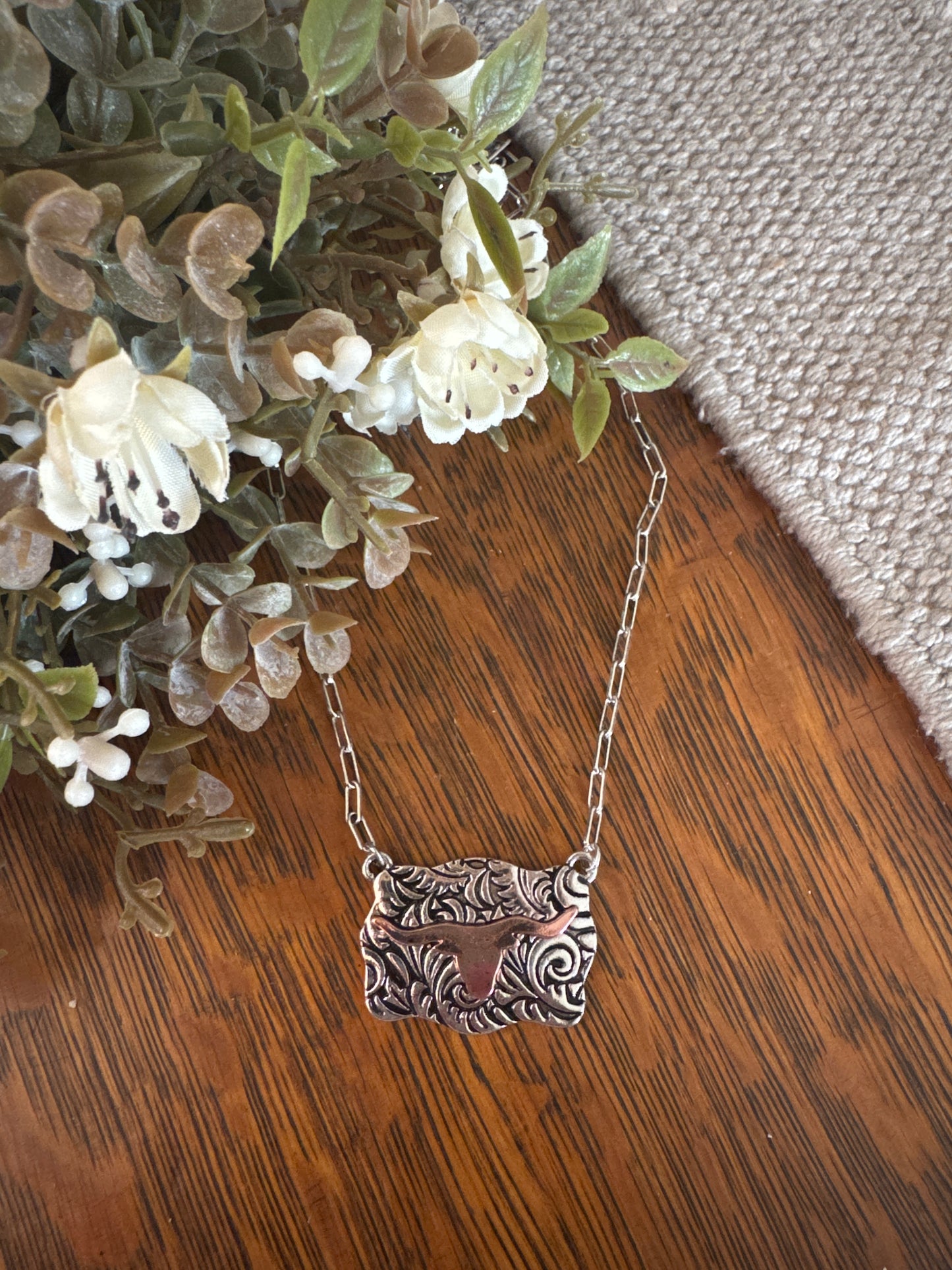 Copper Longhorn Buckle - Necklace