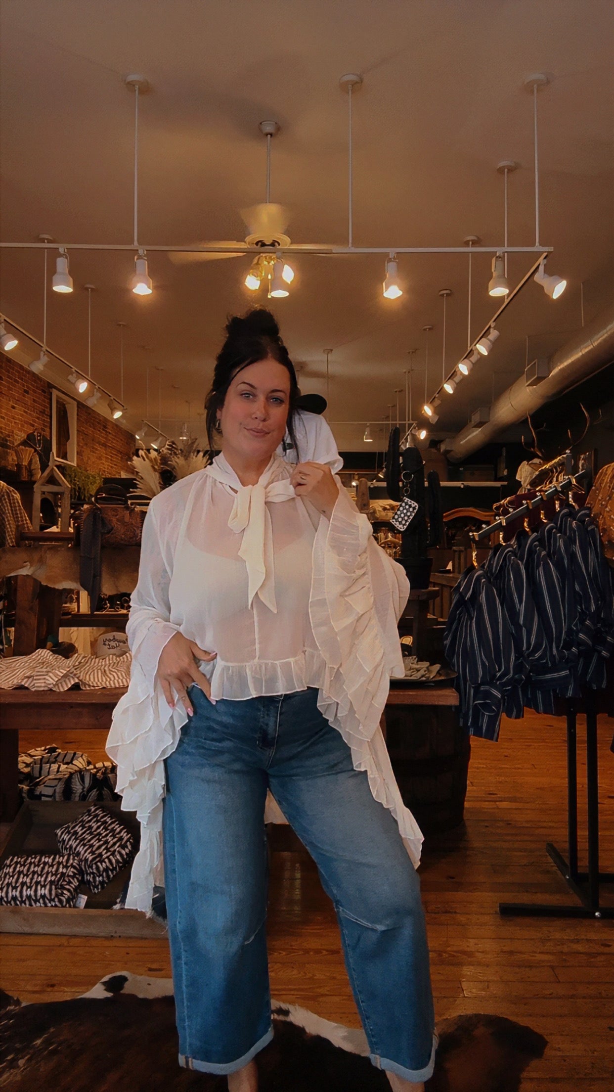 Dust & Grace- White Tie- Neck Blouse