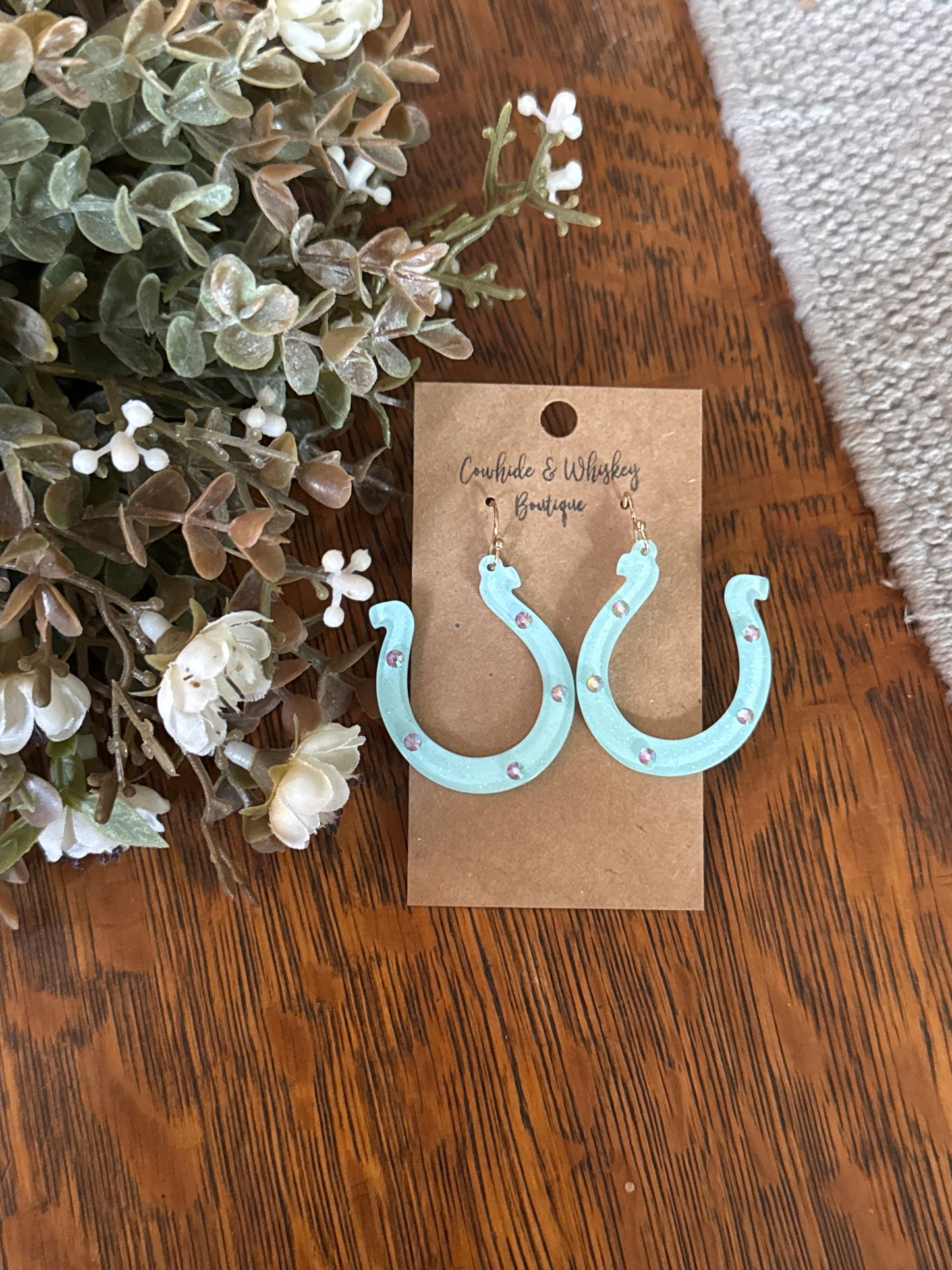 Glitter Horseshoe - Lt Blue Earrings