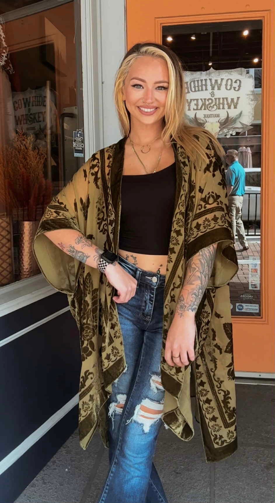 Velvet Antler - Burn Out Olive Kimono