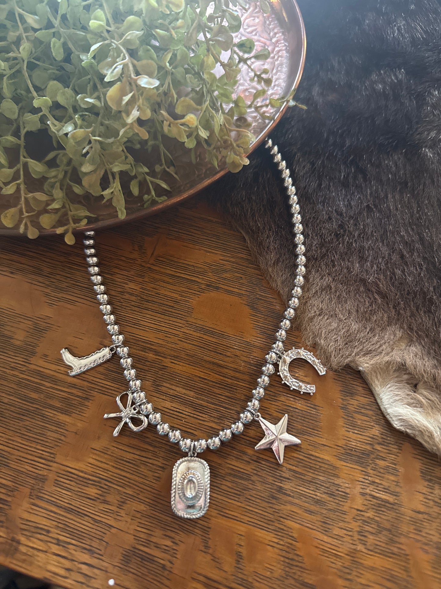 Beaded Charm - Silver Necklace