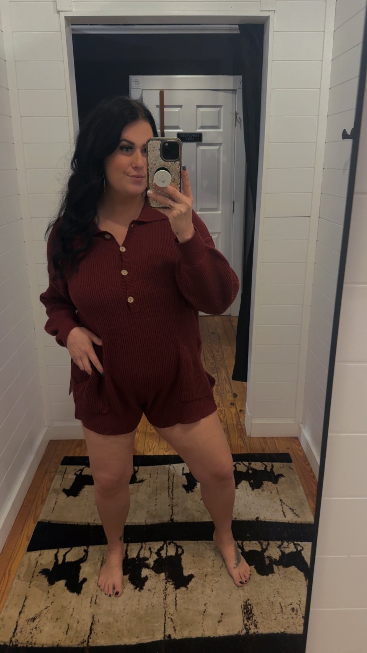 Campfire Cotton - Maroon Sweater Romper *Doorbuster*