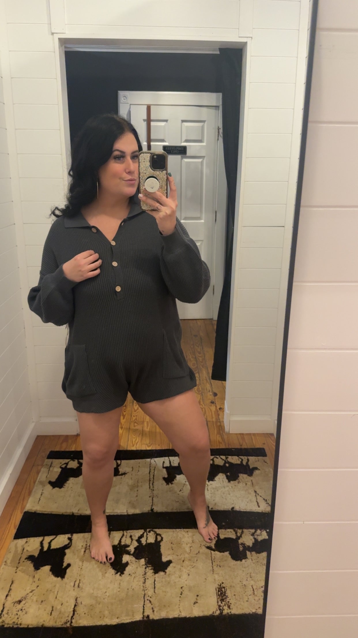 Campfire Cotton - Grey Sweater Romper *Doorbuster*