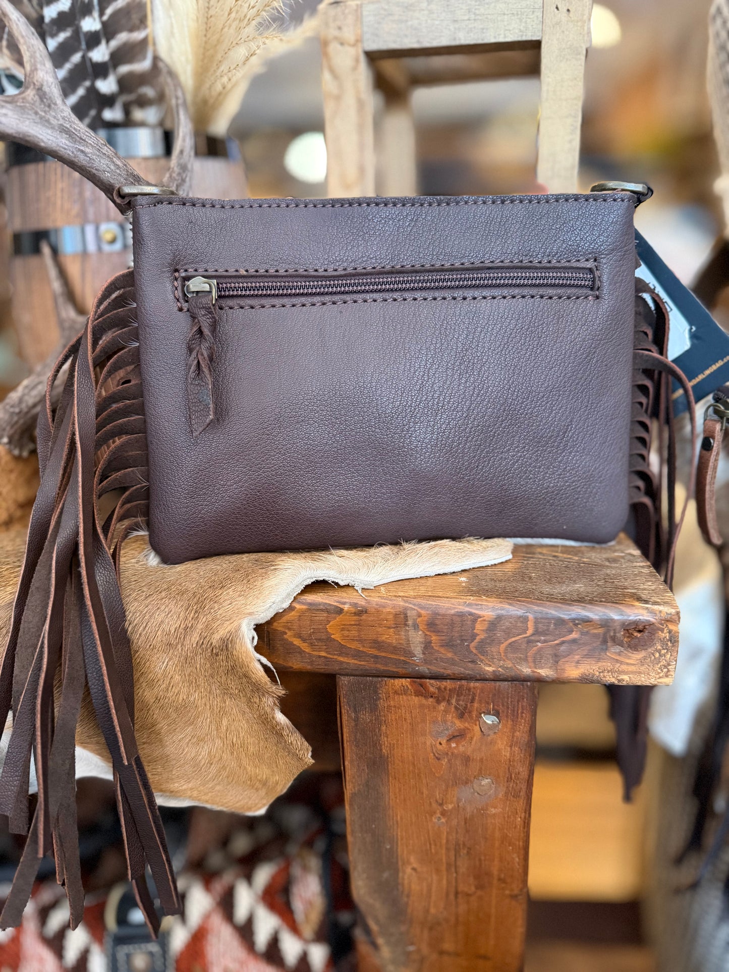 Turquoise Leather & Cowhide - Fringe Crossbody