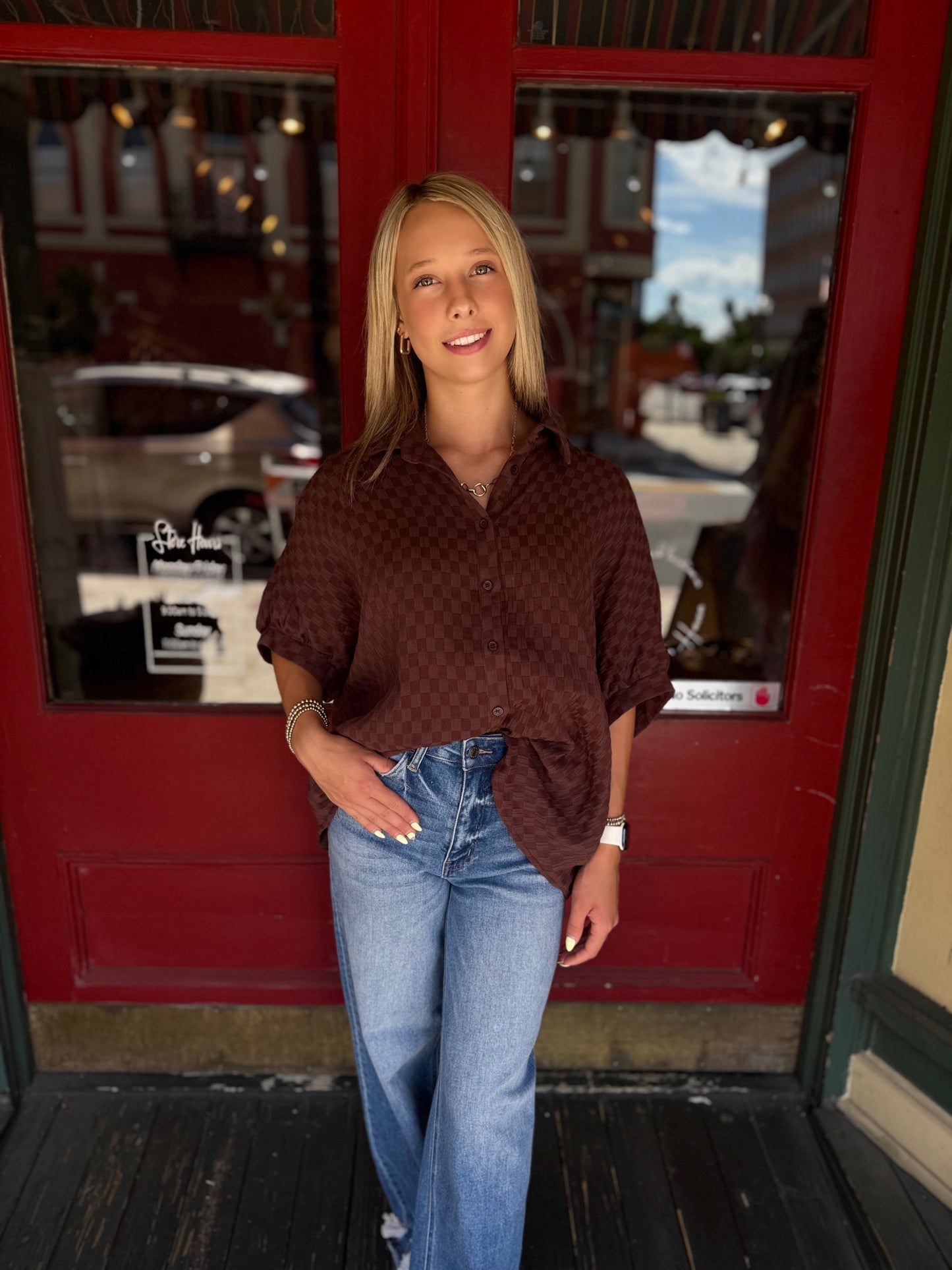 All Checked Out – Brown Checkered Top