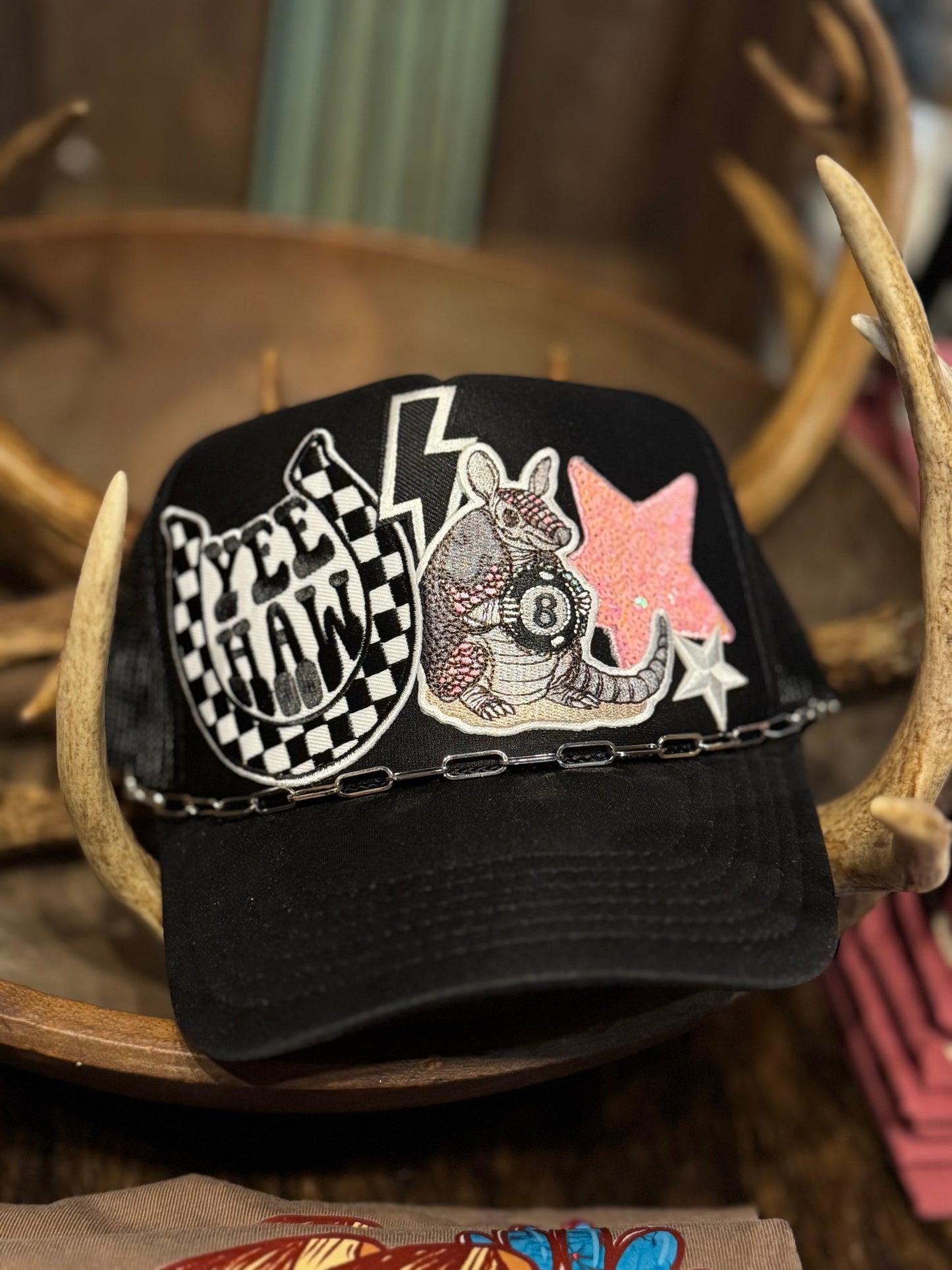 Punchy Armadillo Black Trucker