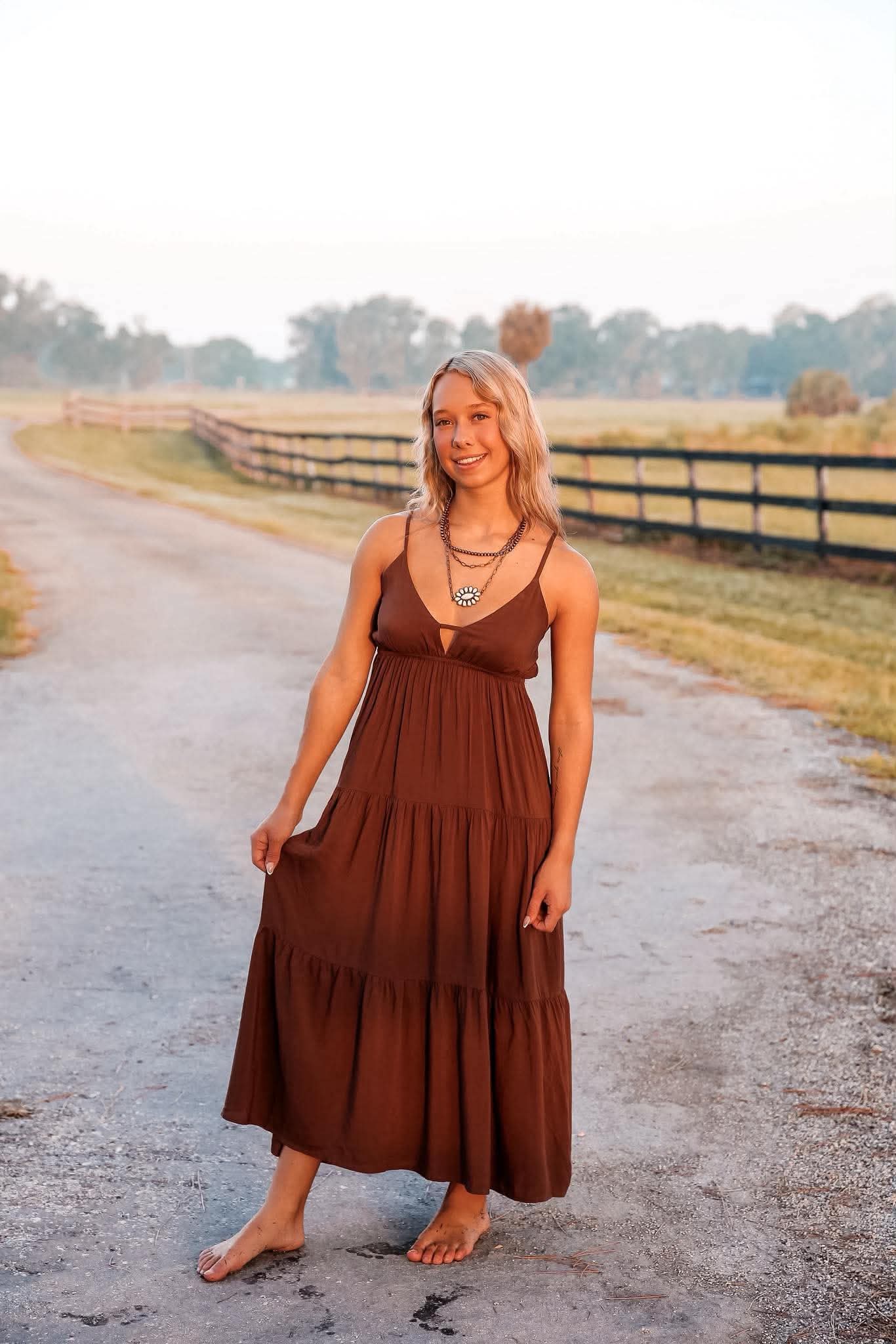 Rustic Seasons – Brown Midi Dress