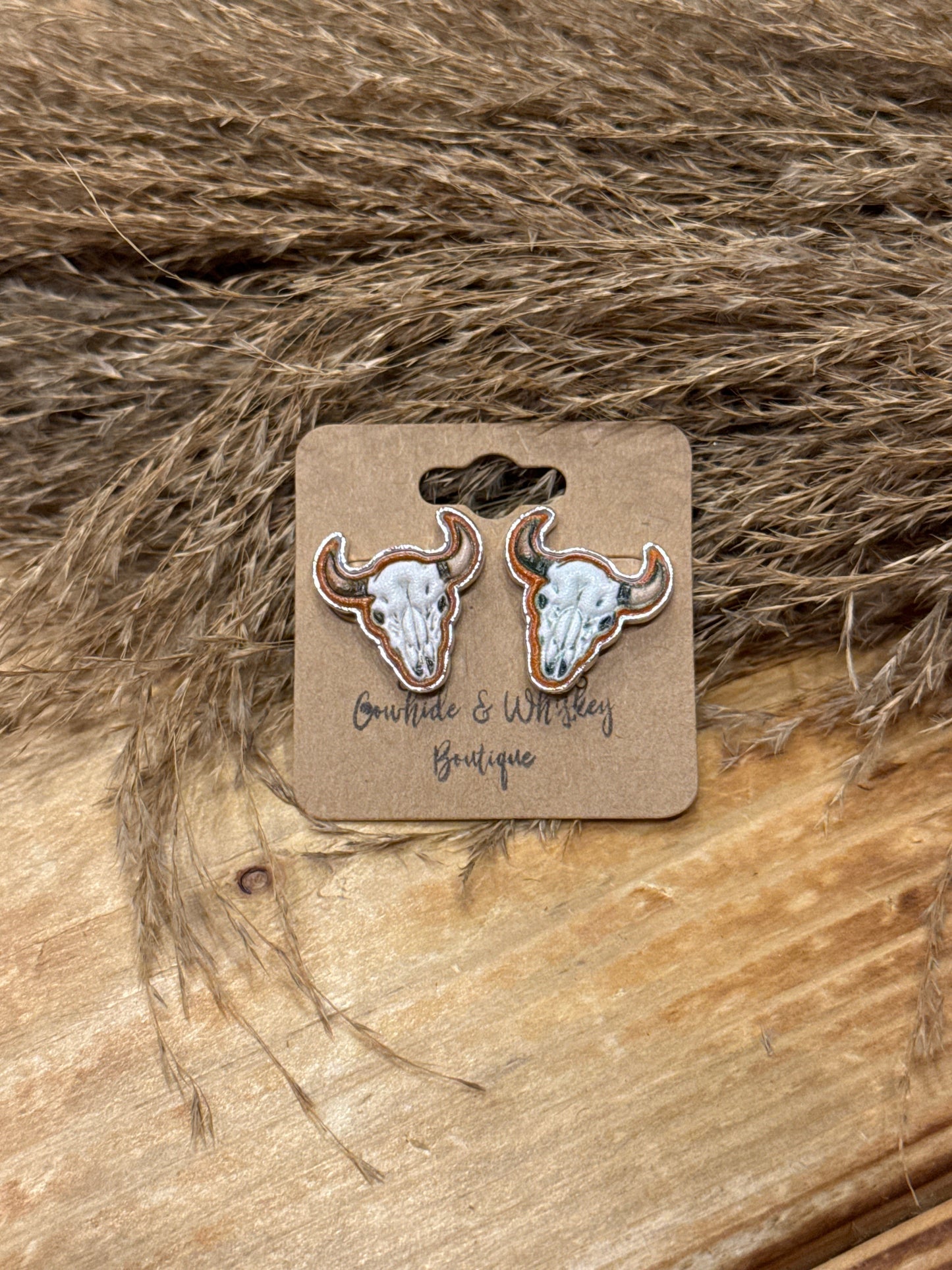 Rustic Leather Bulls - Earrings