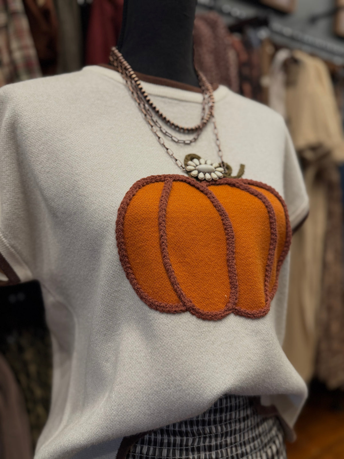 Rustic Pumpkin – Cream Short Sleeve Sweater