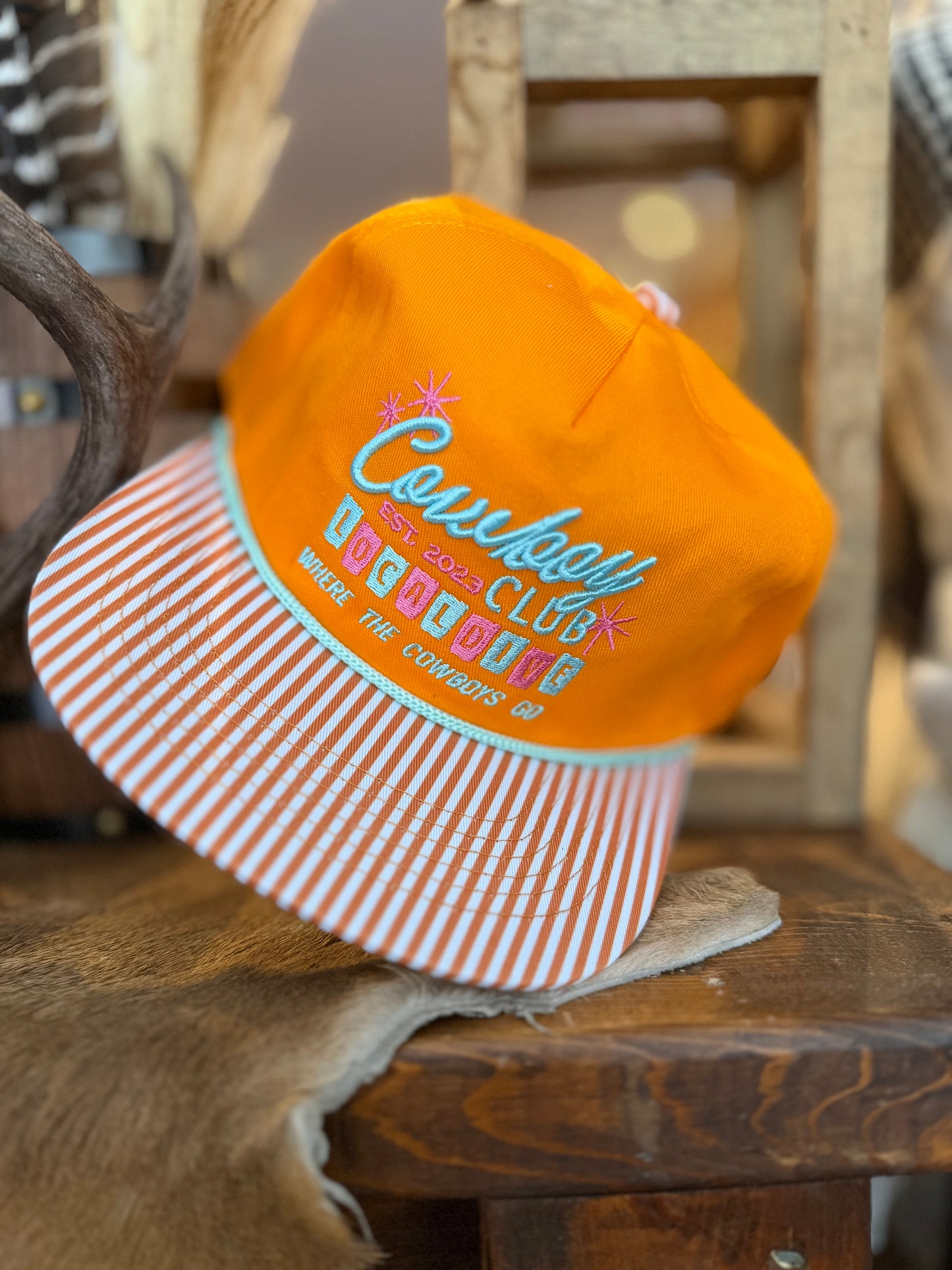 Cowboy Club - Orange/Stripe Embroidered Hat