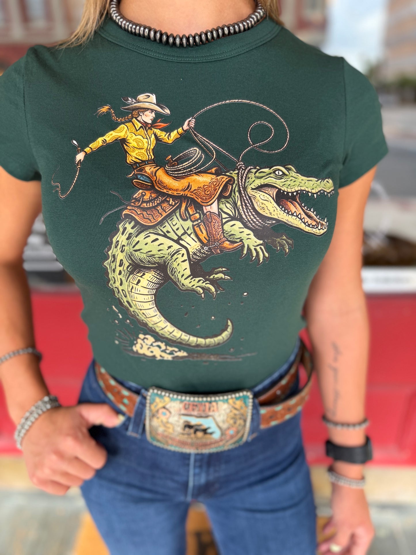 Bayou Buckaroo - Dark Green Mini Graphic Tee