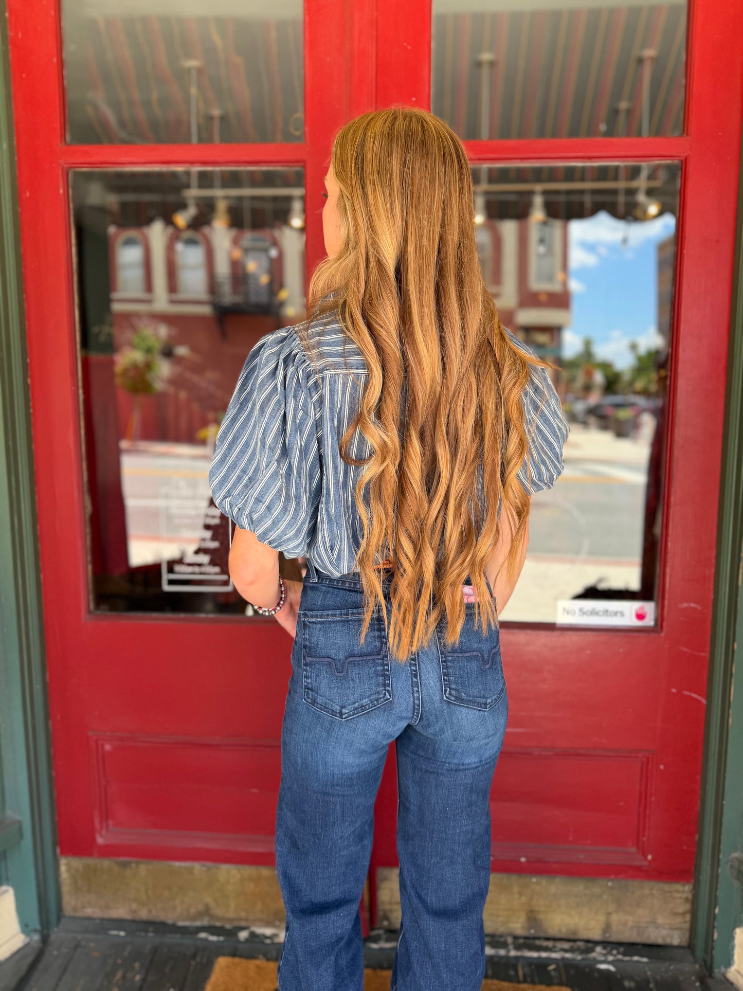 Bluebonnet Button – Navy Bubble Top
