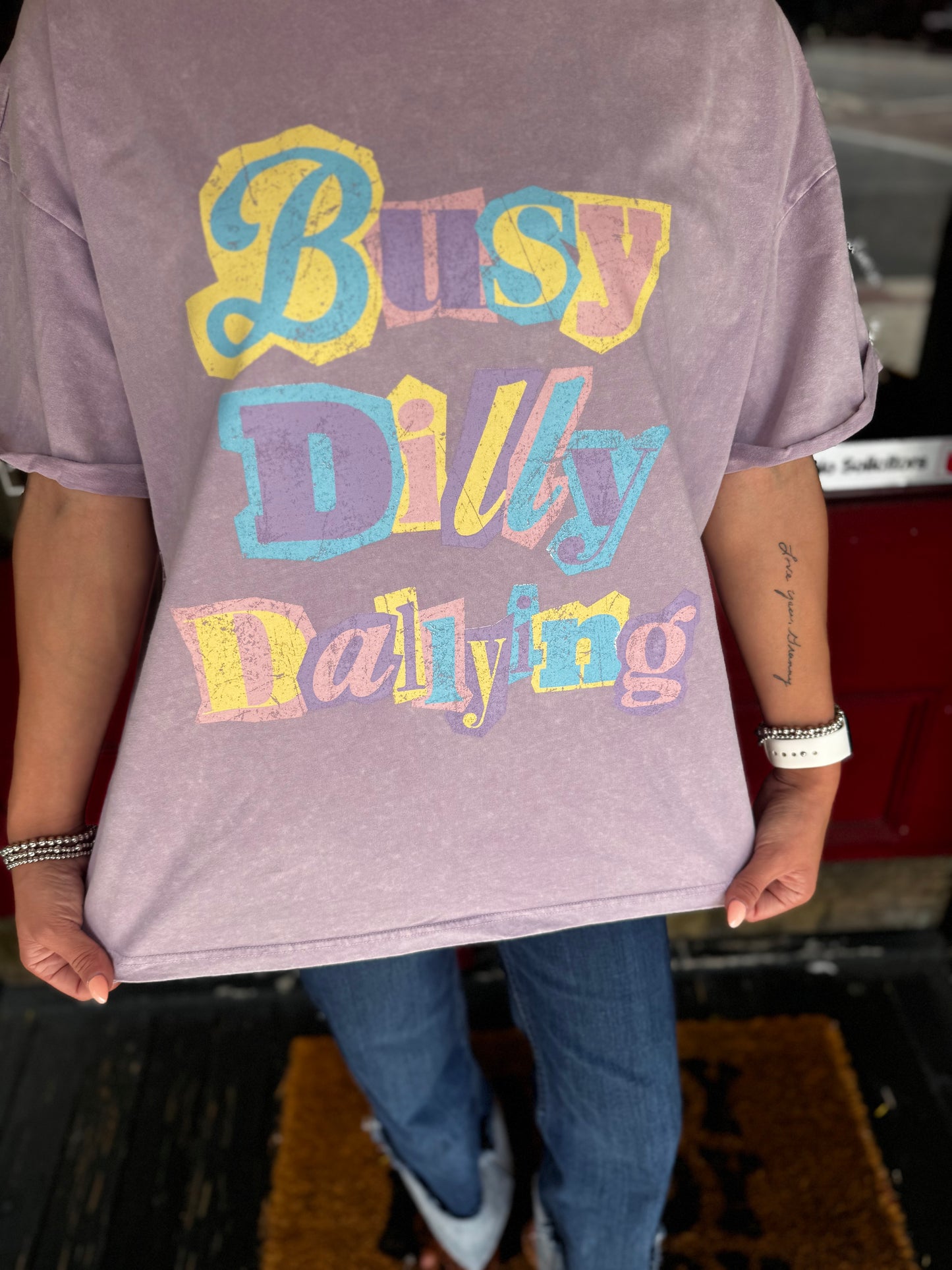 Busy Dilly Dallying - Lilac Acid Wash Tee