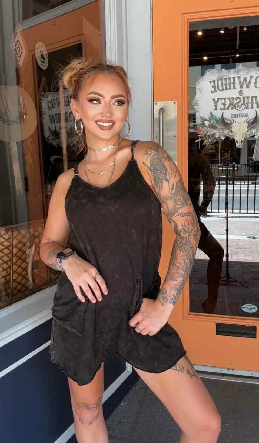 Summer Walk - Black Acid Wash Romper