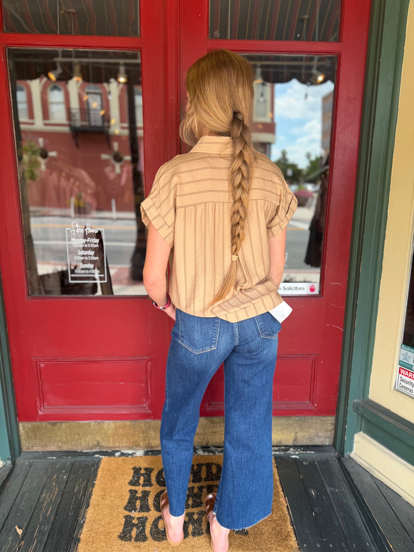 Brassline Hollow - Tan Striped Button Top