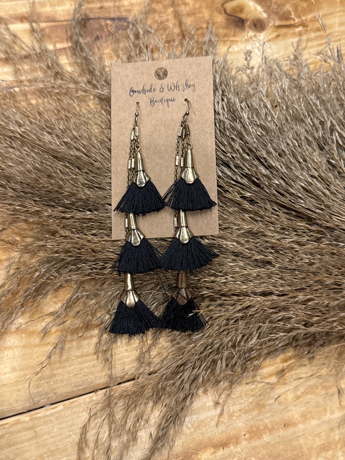 Black Fan Tassel - Earrings