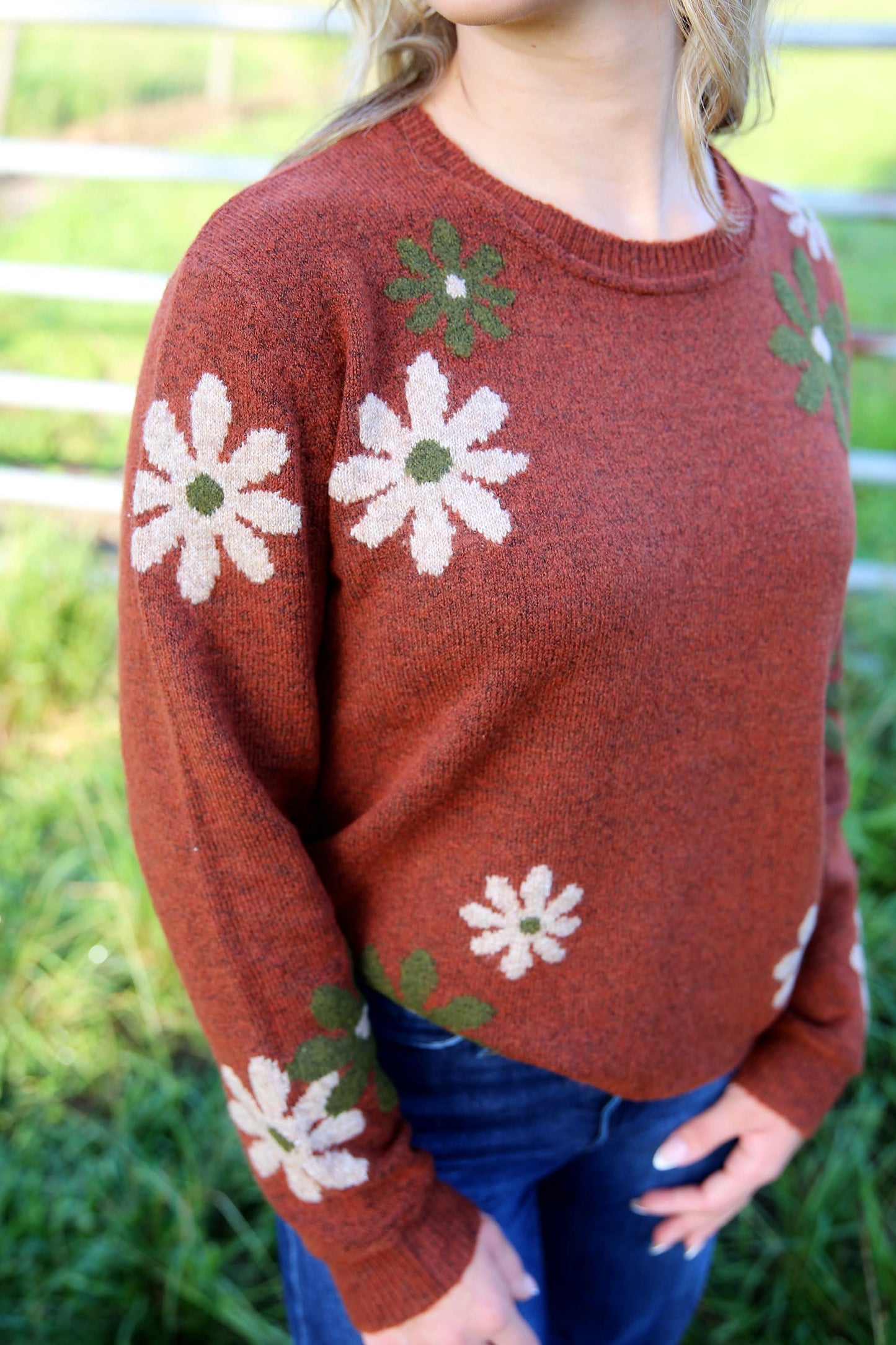 Rustic Bloom – Rust Floral Sweater