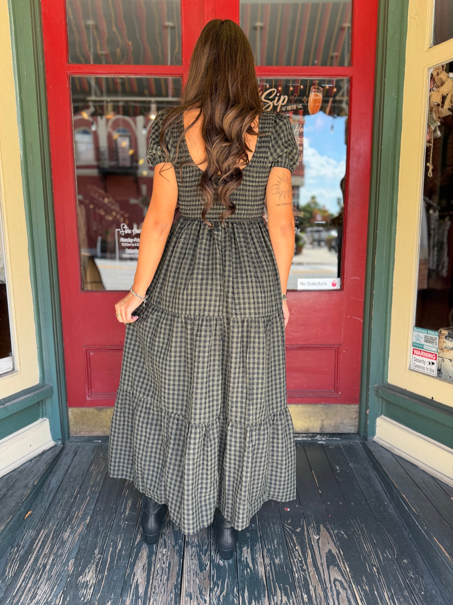 Autumn Heirloom – Olive Plaid Midi Dress