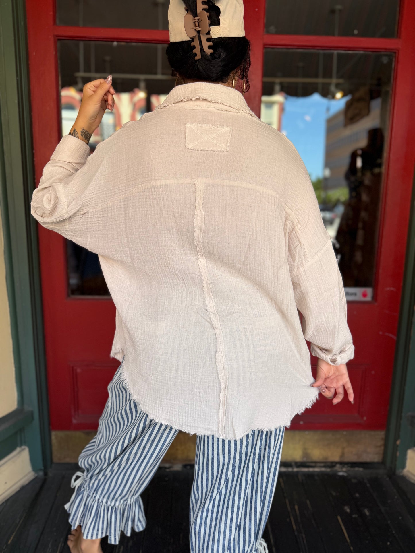 Free Flow – Beige Double Gauze Button Up