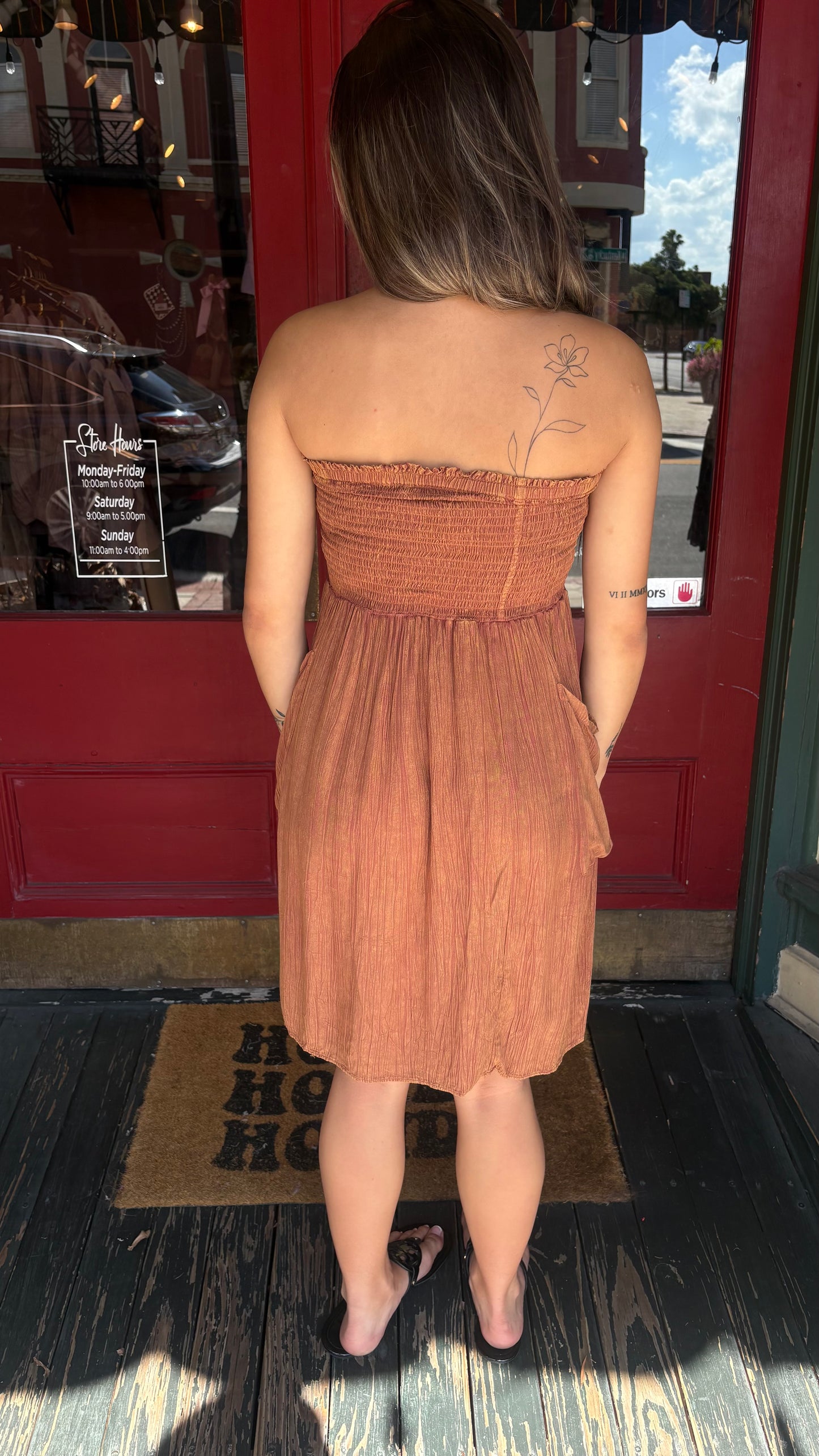 Timberline Breeze – Brown Smocked Mini Dress