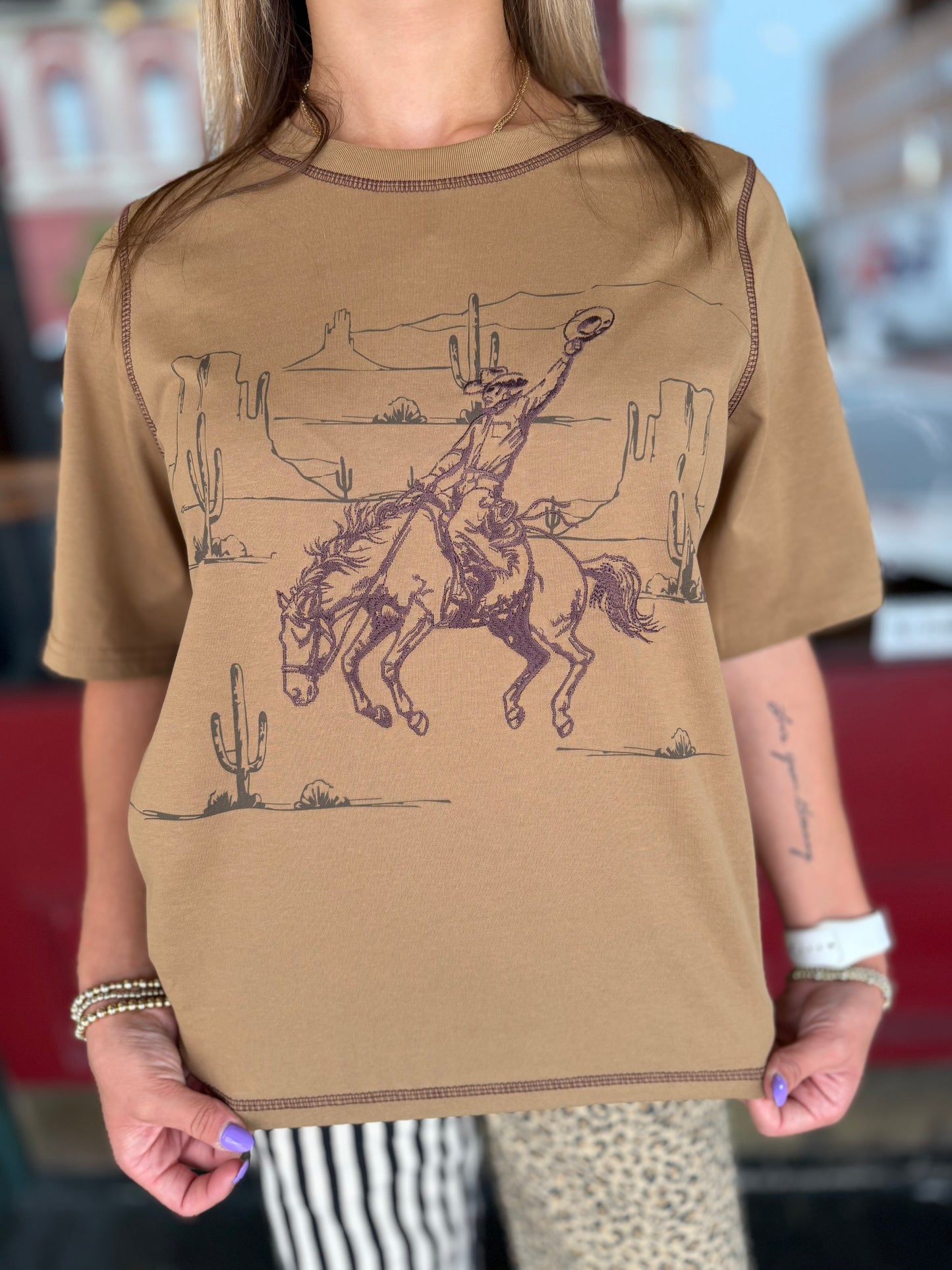 Stirrin’ Up Dust – Khaki Stitched Tee