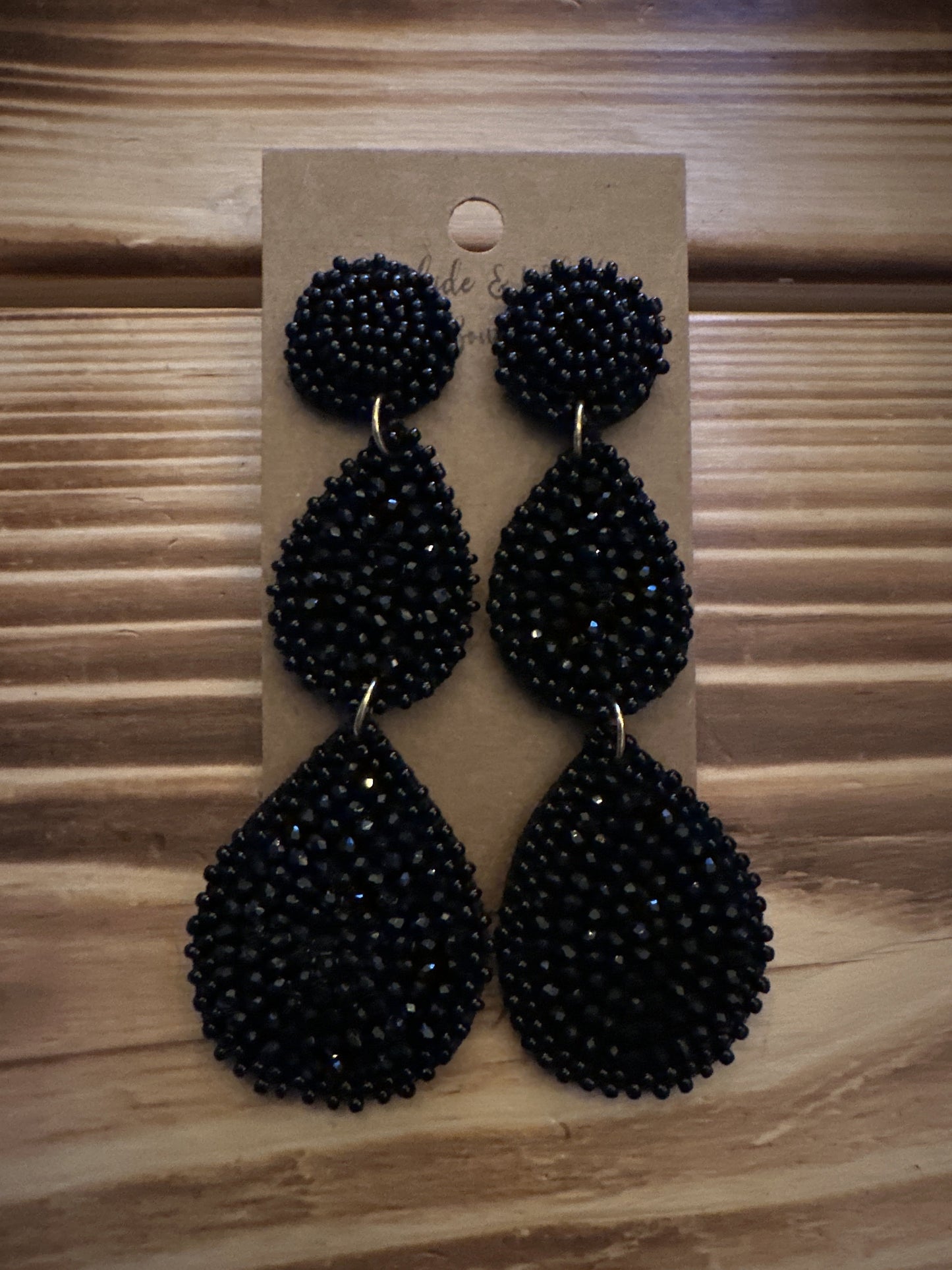 3 Tier Drop - Black - Seed bead Earrings