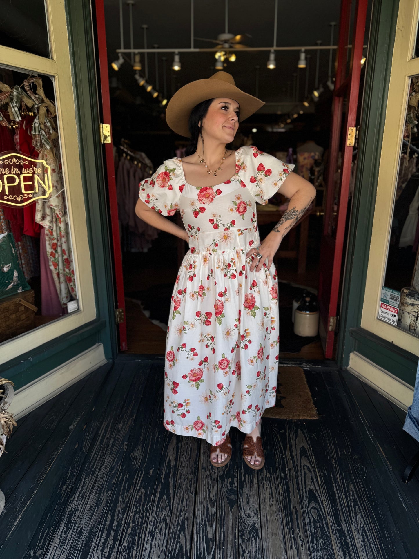 Strawberry Vine – White Midi Dress