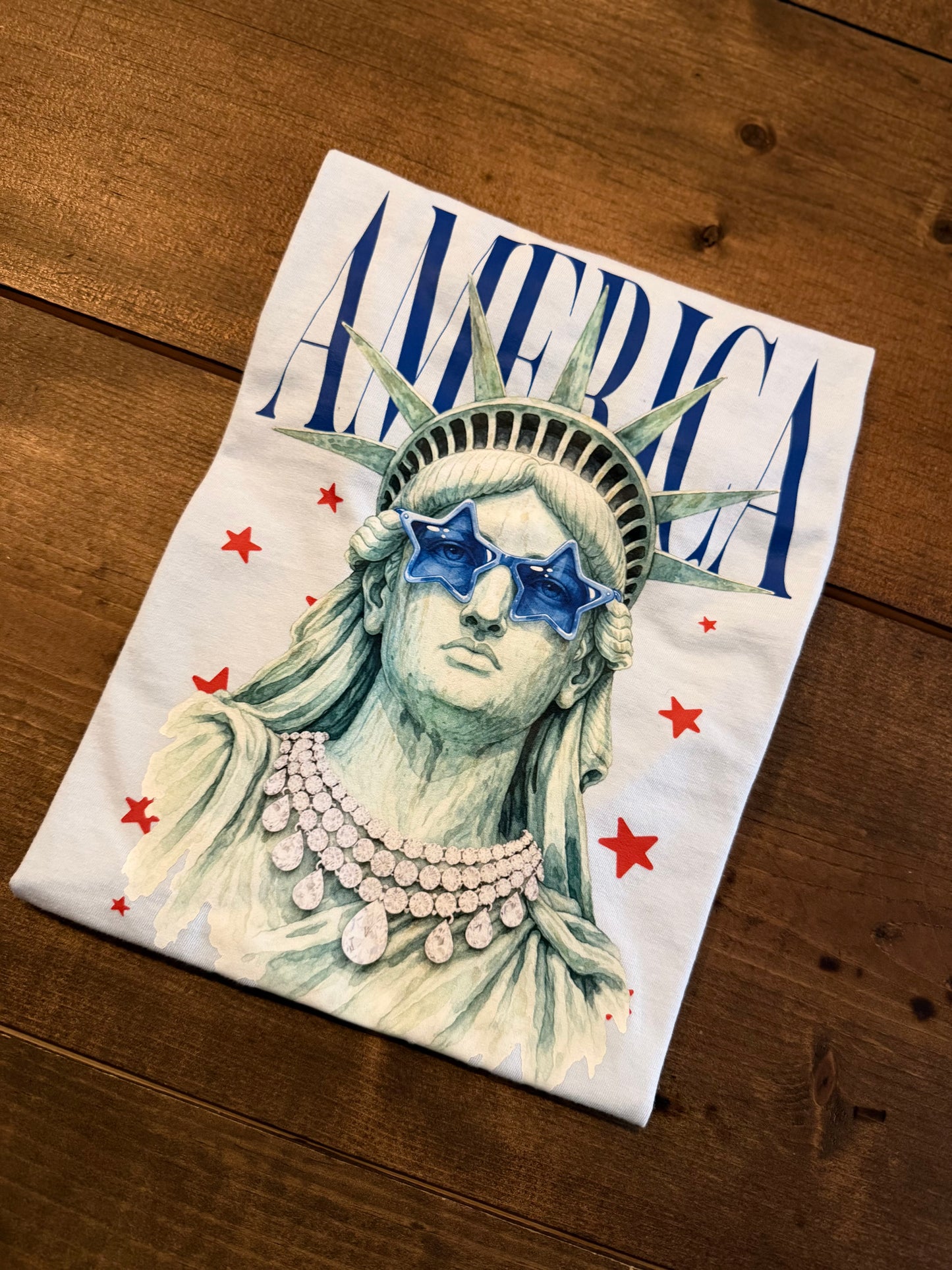 Lady Liberty-Baby Blue Graphic Tee