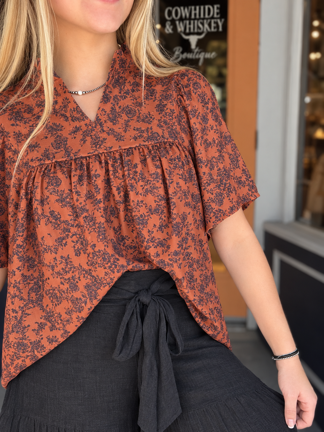 Copper Whim – Floral Puff Sleeve Top