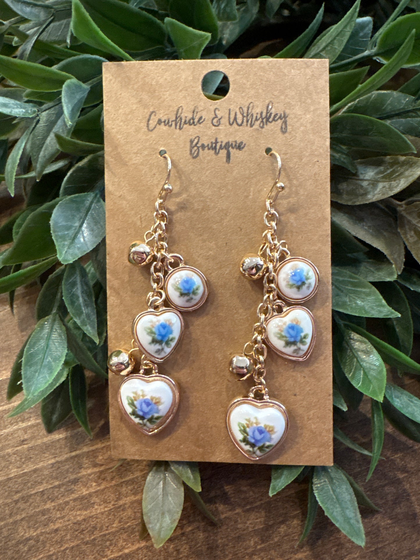 Prarie Blue Heart Charms - Earrings