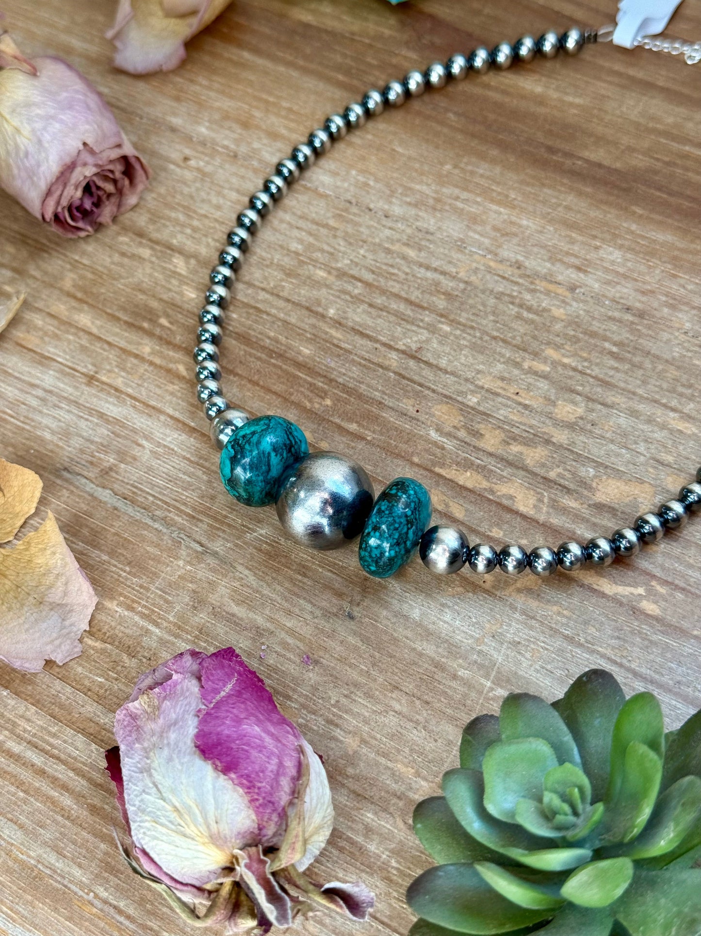 16.5” Turquoise Necklace – Sterling Silver Pearls