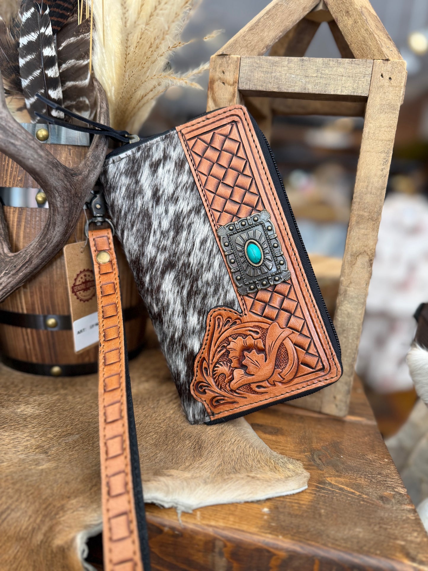 Tooled Concho Cowhide - Wristlet/Wallet