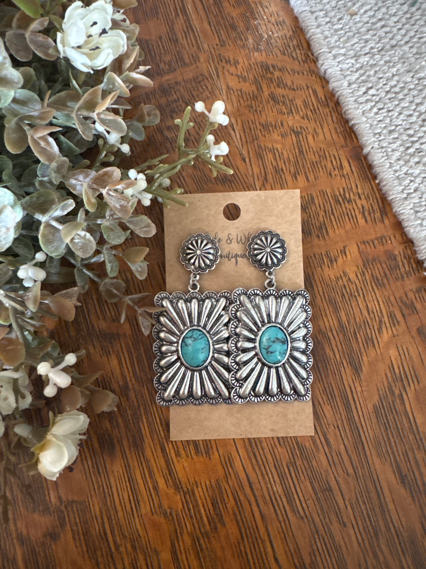 Rectangle Scalloped Concho - Earrings