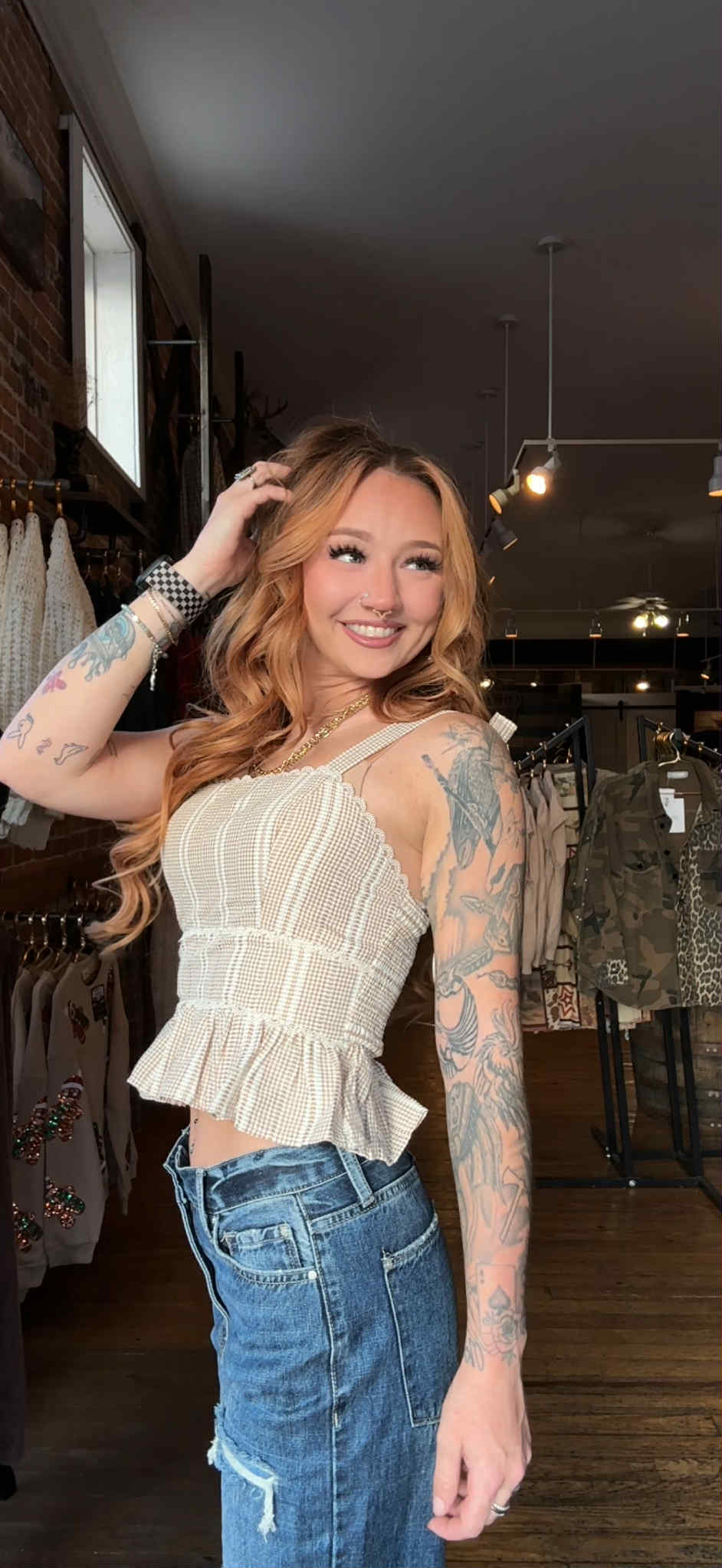 Crosswind Check - Peplum Tan Tank