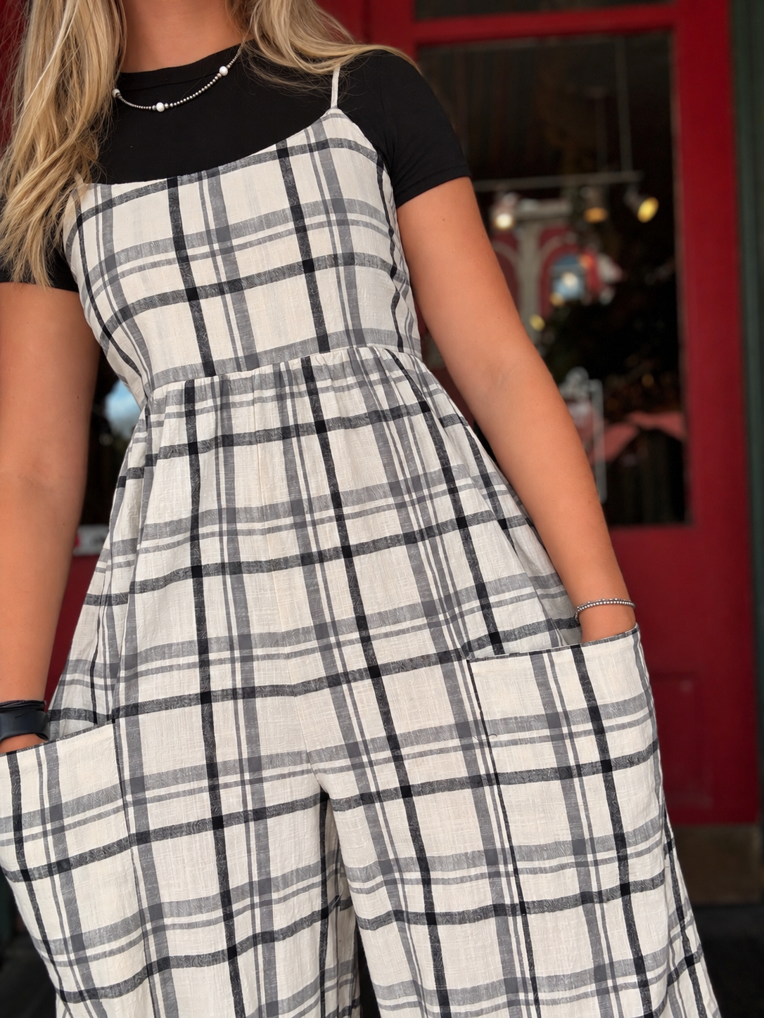 Mountain Hollow – Black Plaid Jumpsuit