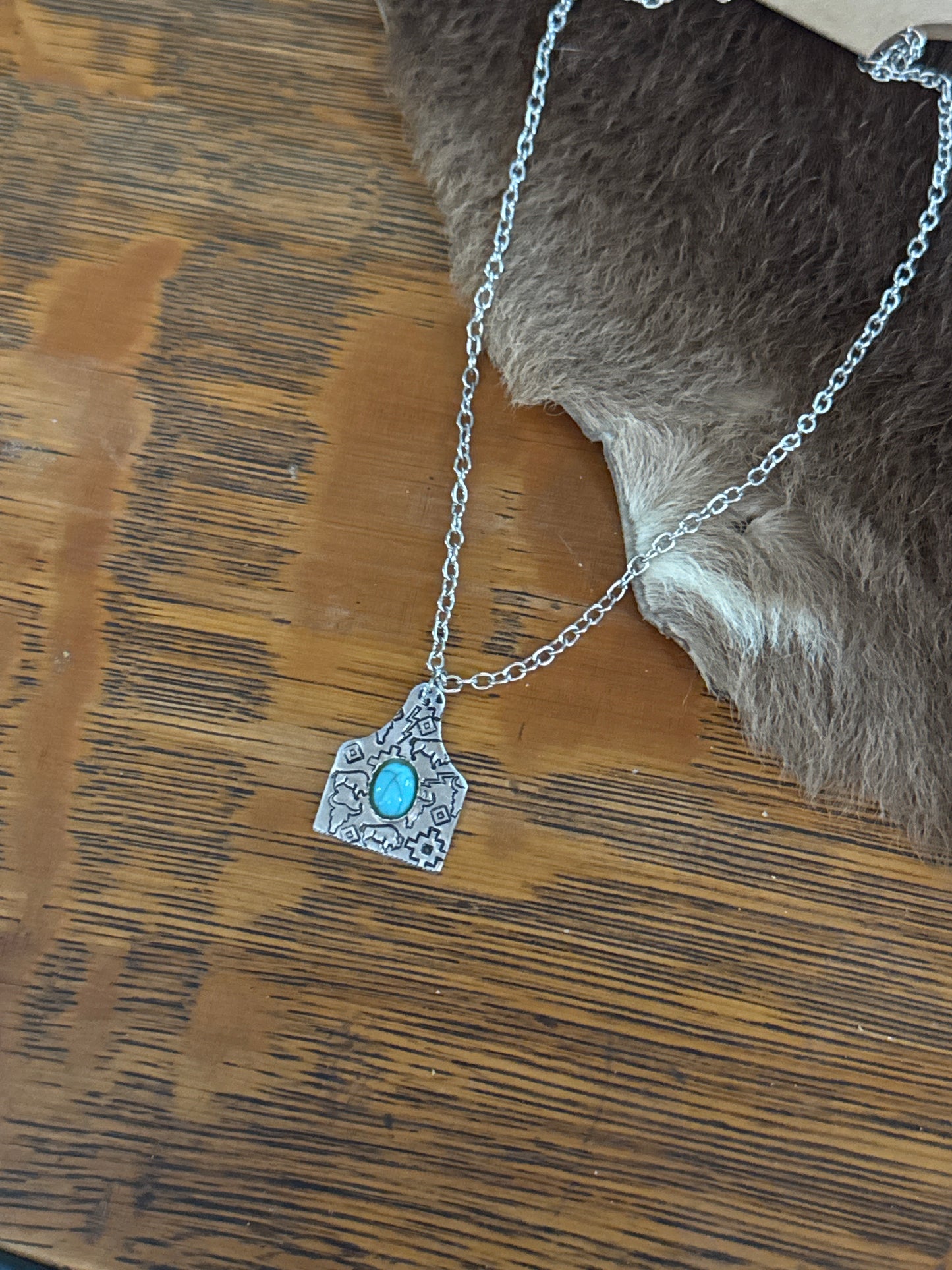 Western Mosaic Cow Tag - Necklace