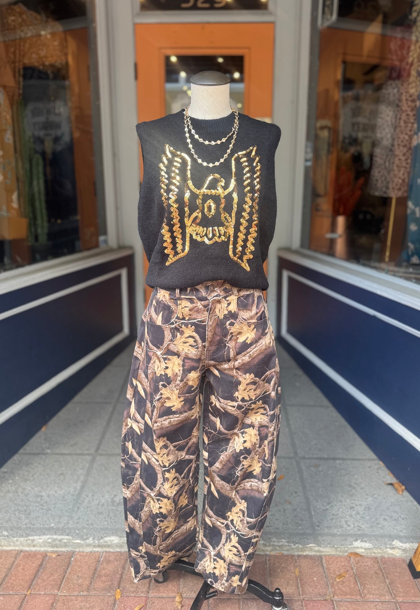 Midnight Timber β Black Camo Barrel Jeans