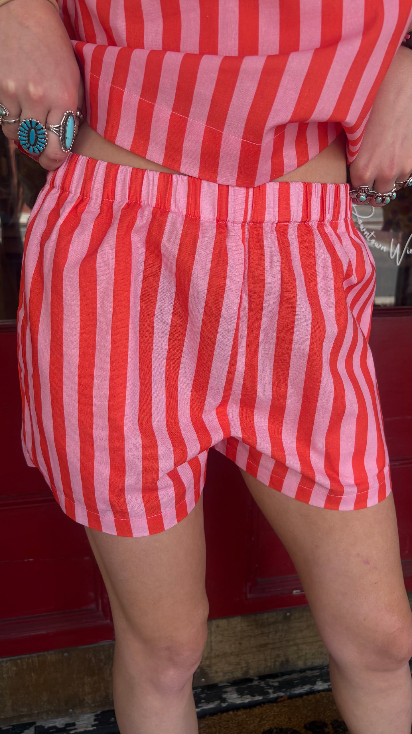 Sunset Sorbet – Stripe Red and Pink Shorts