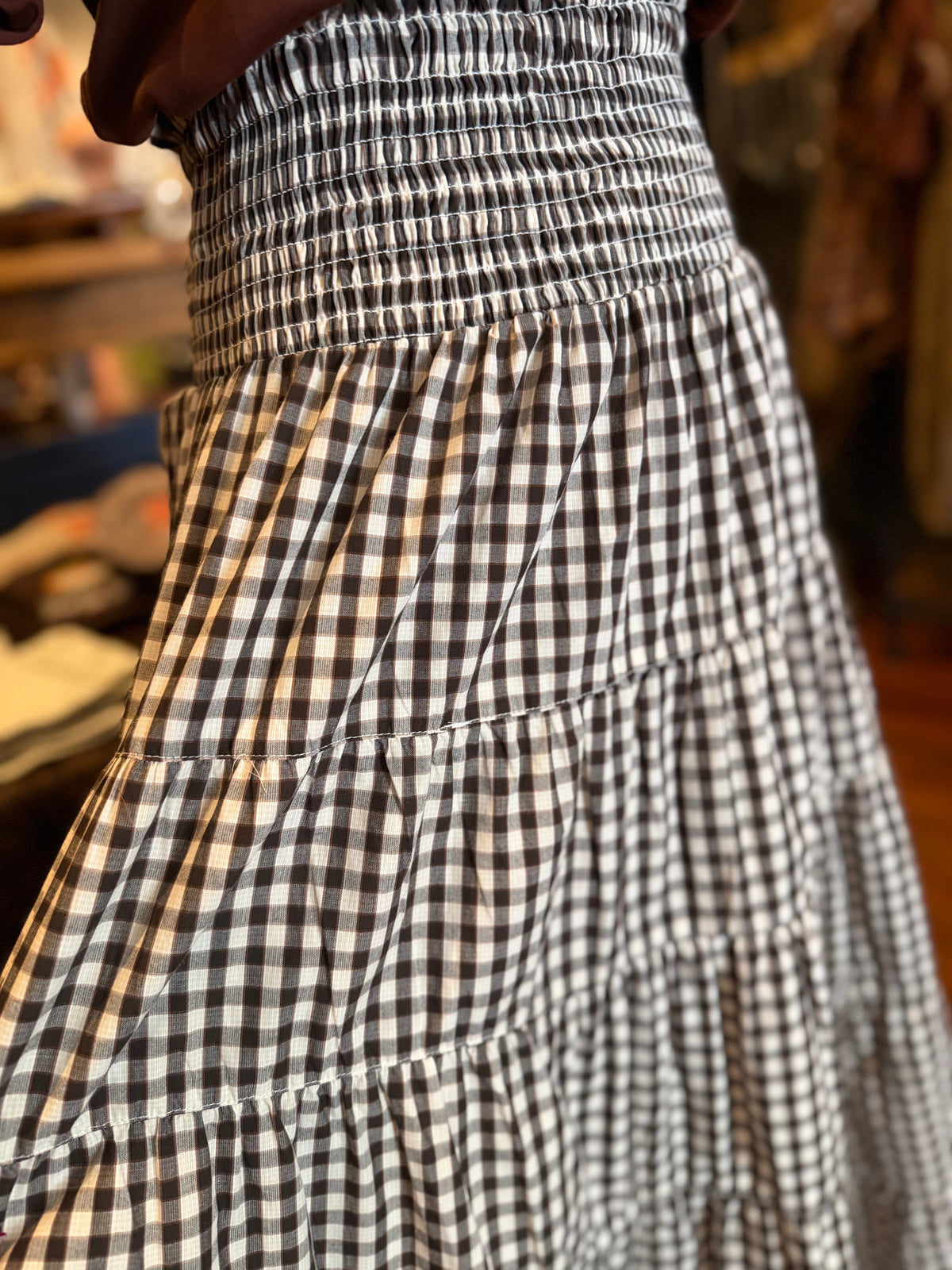 Raised in the Holler – Ivory Gingham Maxi Skirt