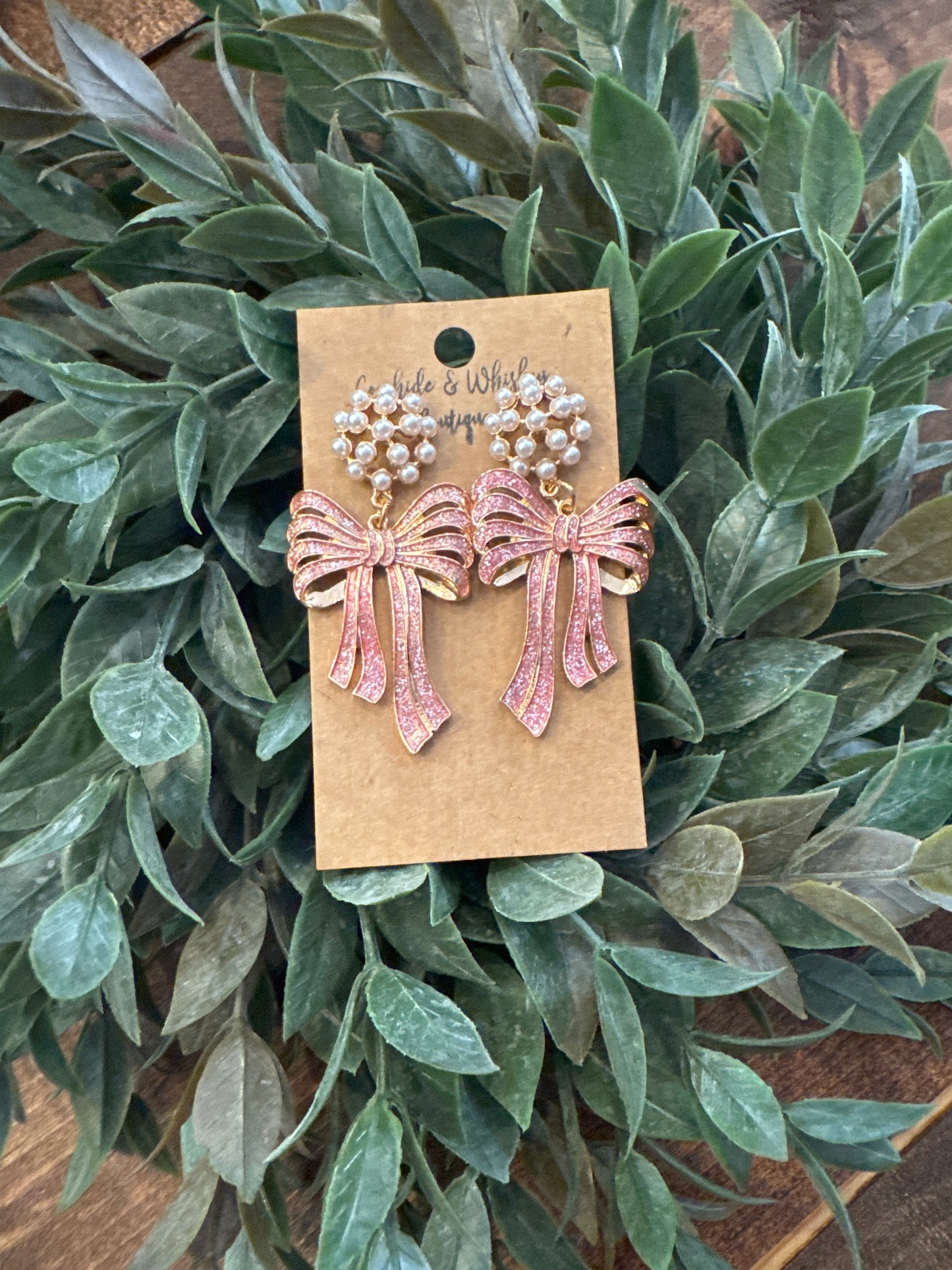 Pink Pearl Bow - Earrings
