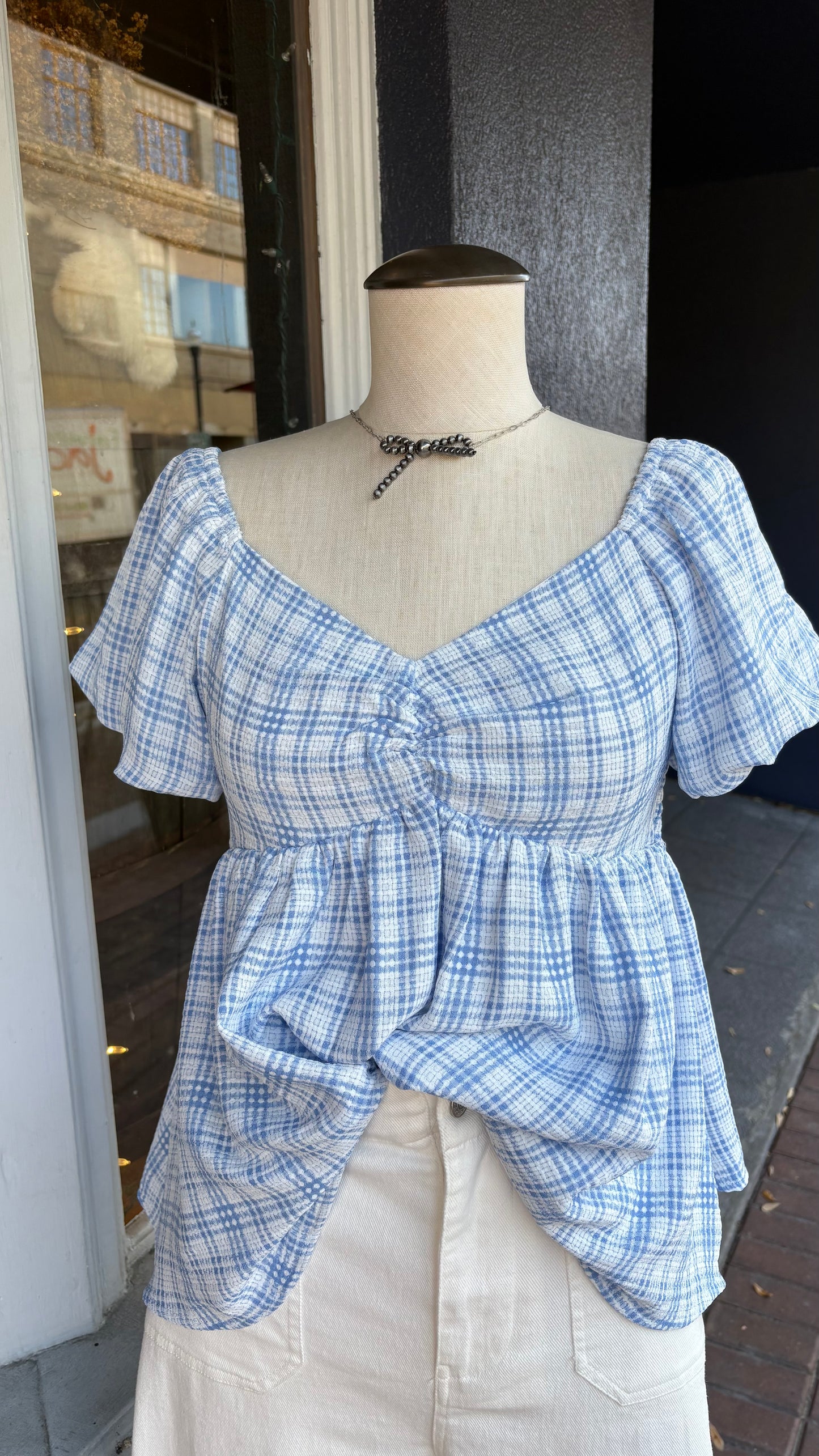 Cloudy Sky- Plaid Blouse