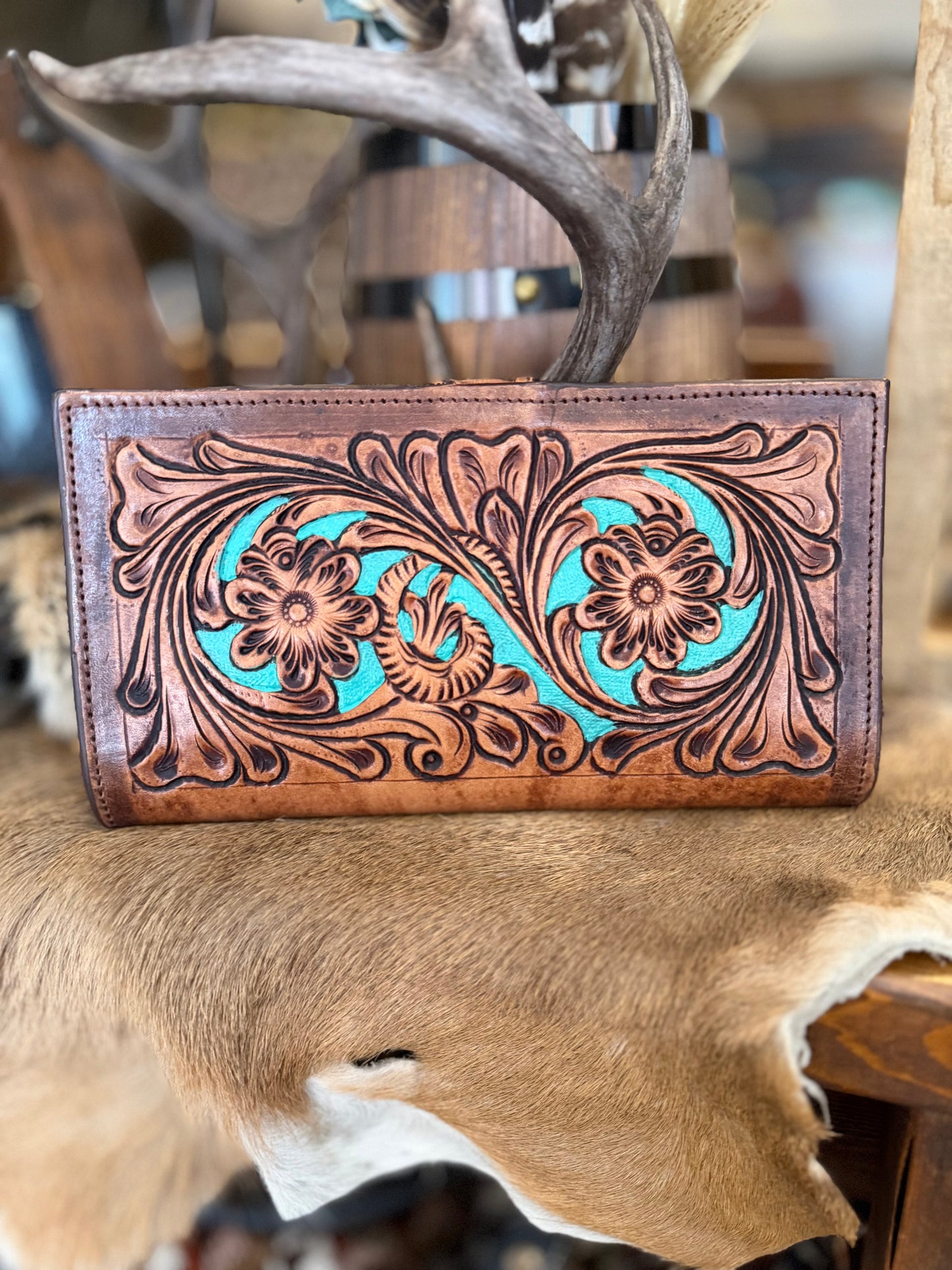 Tooled in Turquoise- Leather Wallet