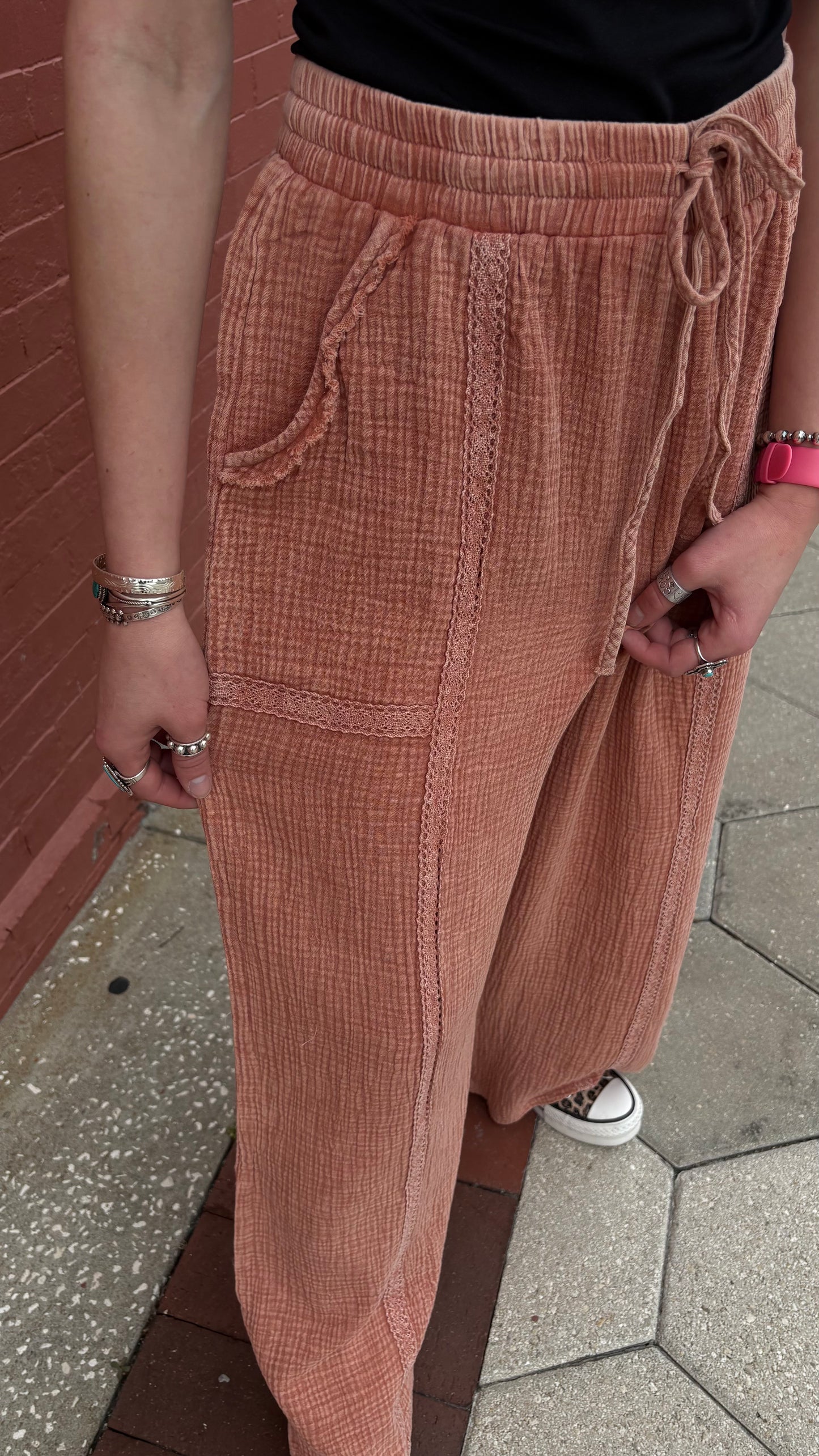 Sunbaked Lace – Rust Gauze Pants