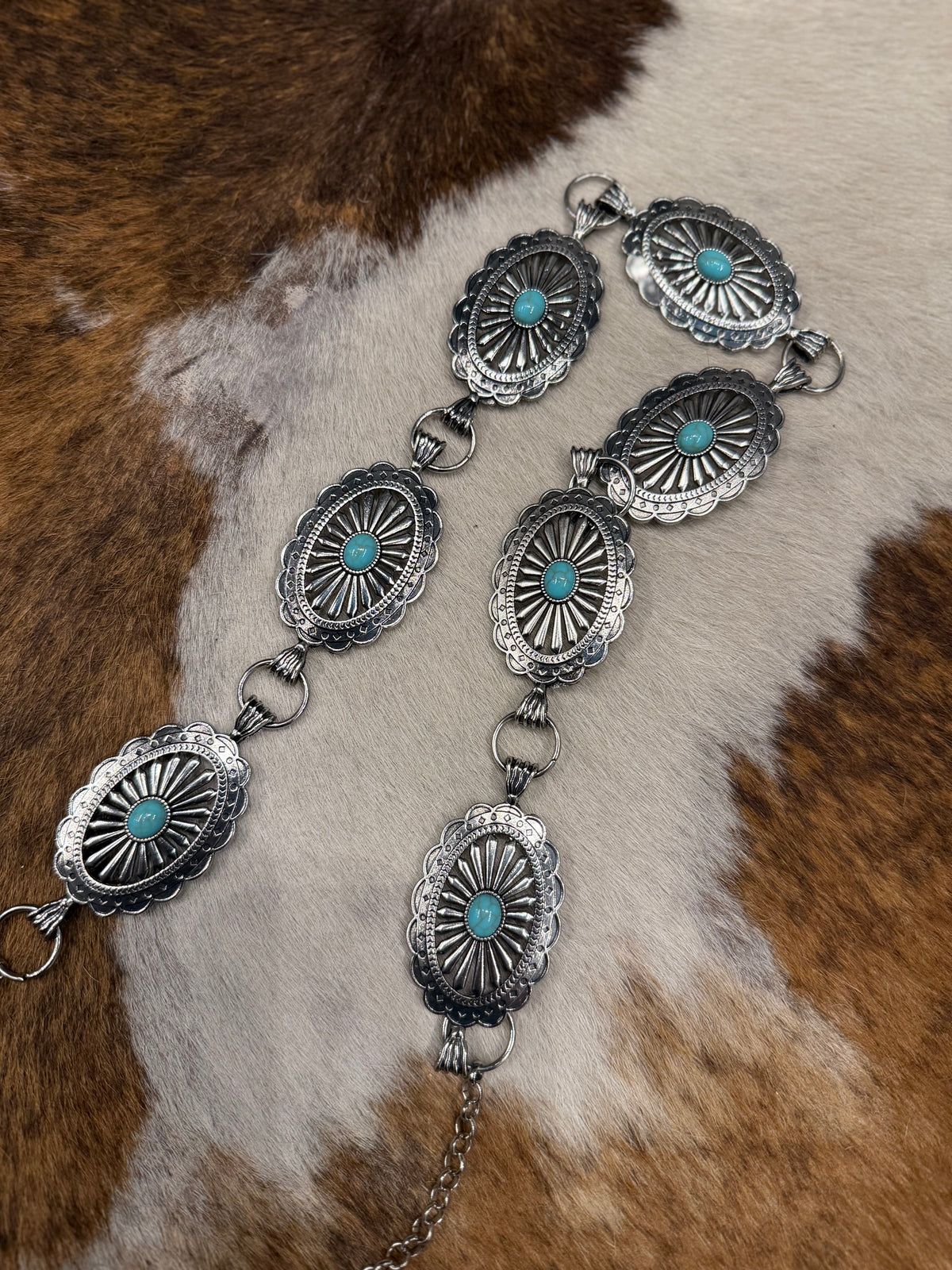 Scalloped Silver & Turquoise Concho Belt