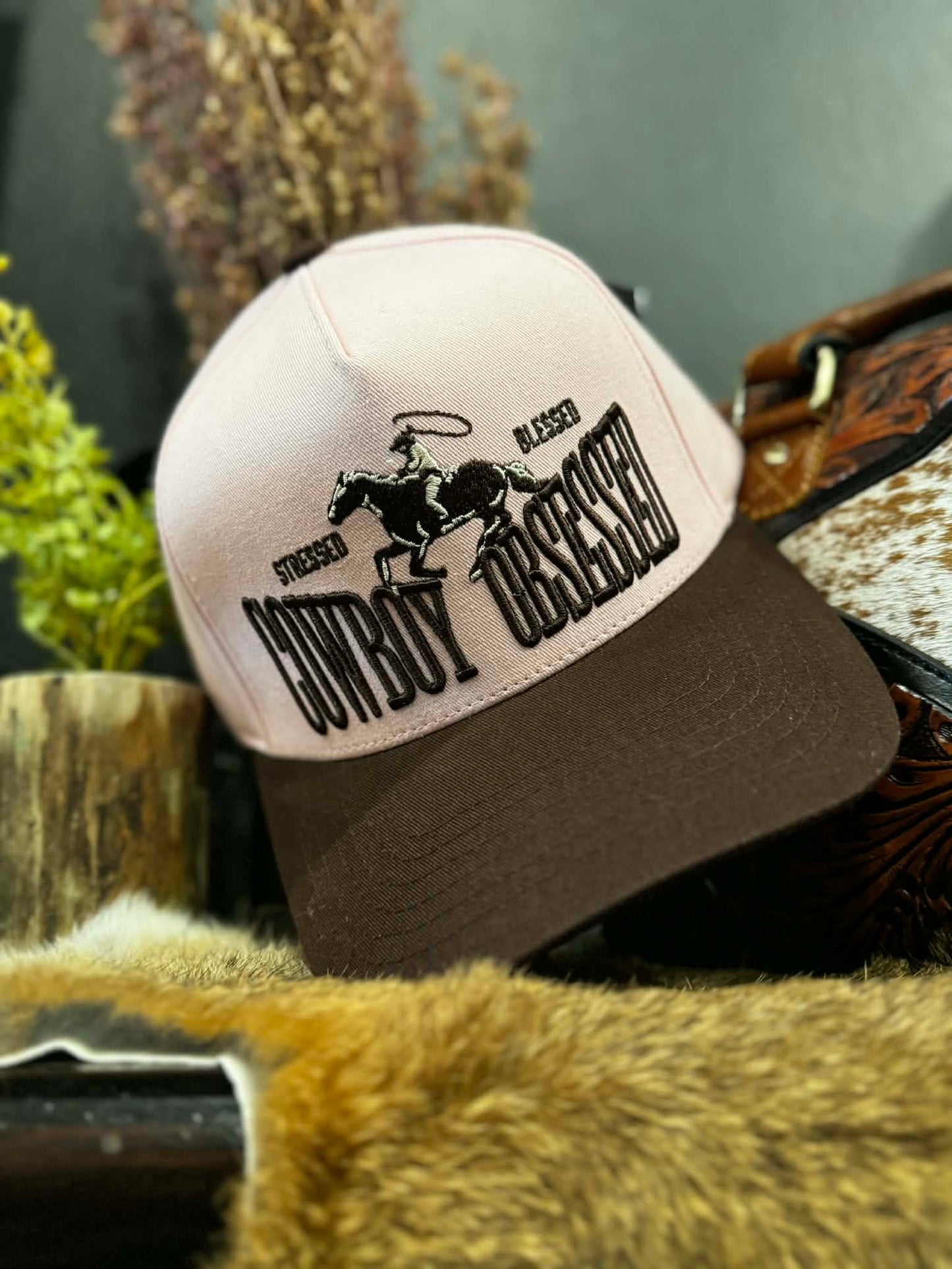 Cowboy Obsessed - Pink/Brown Trucker Hat