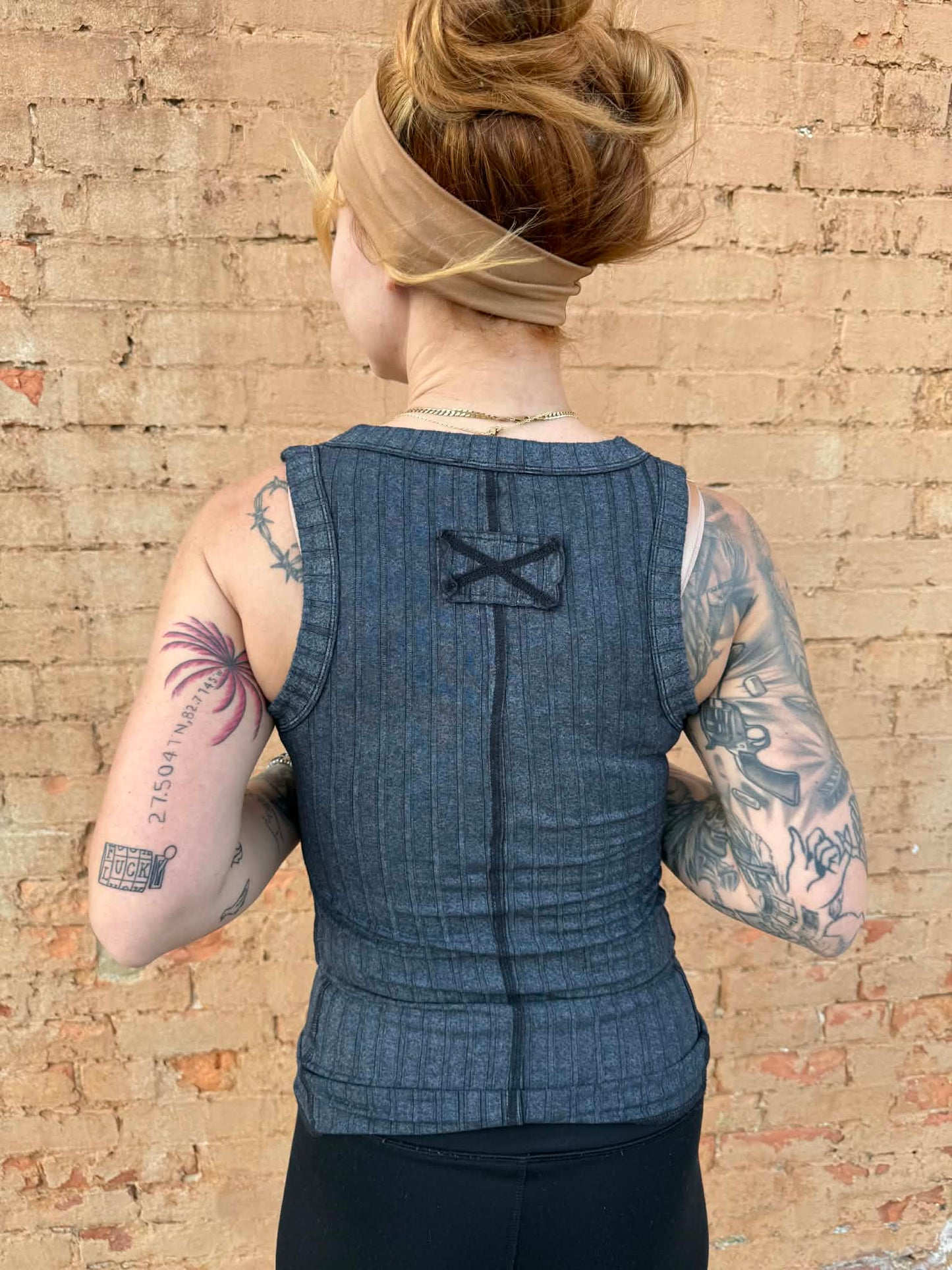 Acid Wash Henley Tank - Ash Black *Door Buster*