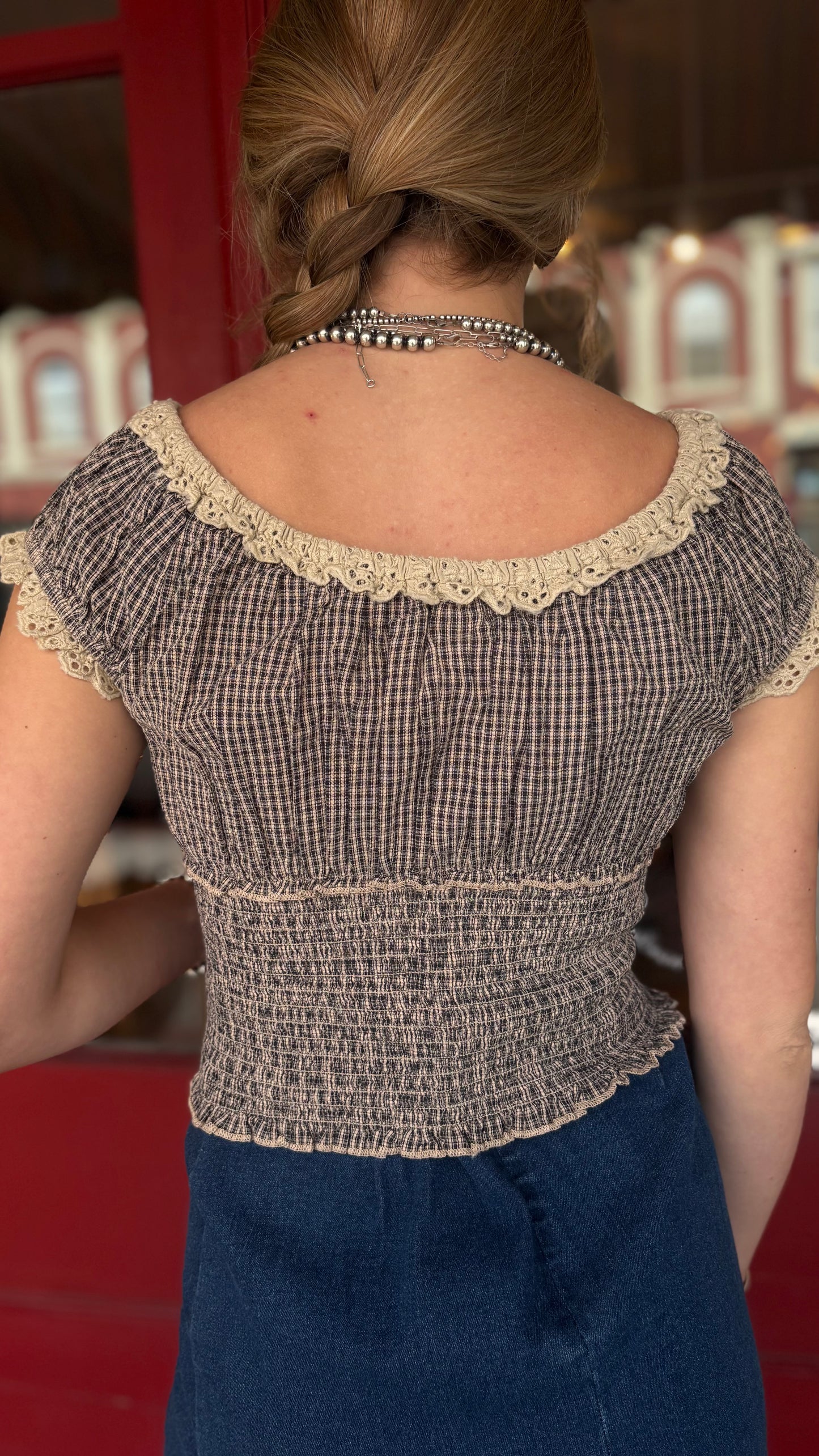 Bonnie Blue – Navy & Ivory Gingham Top