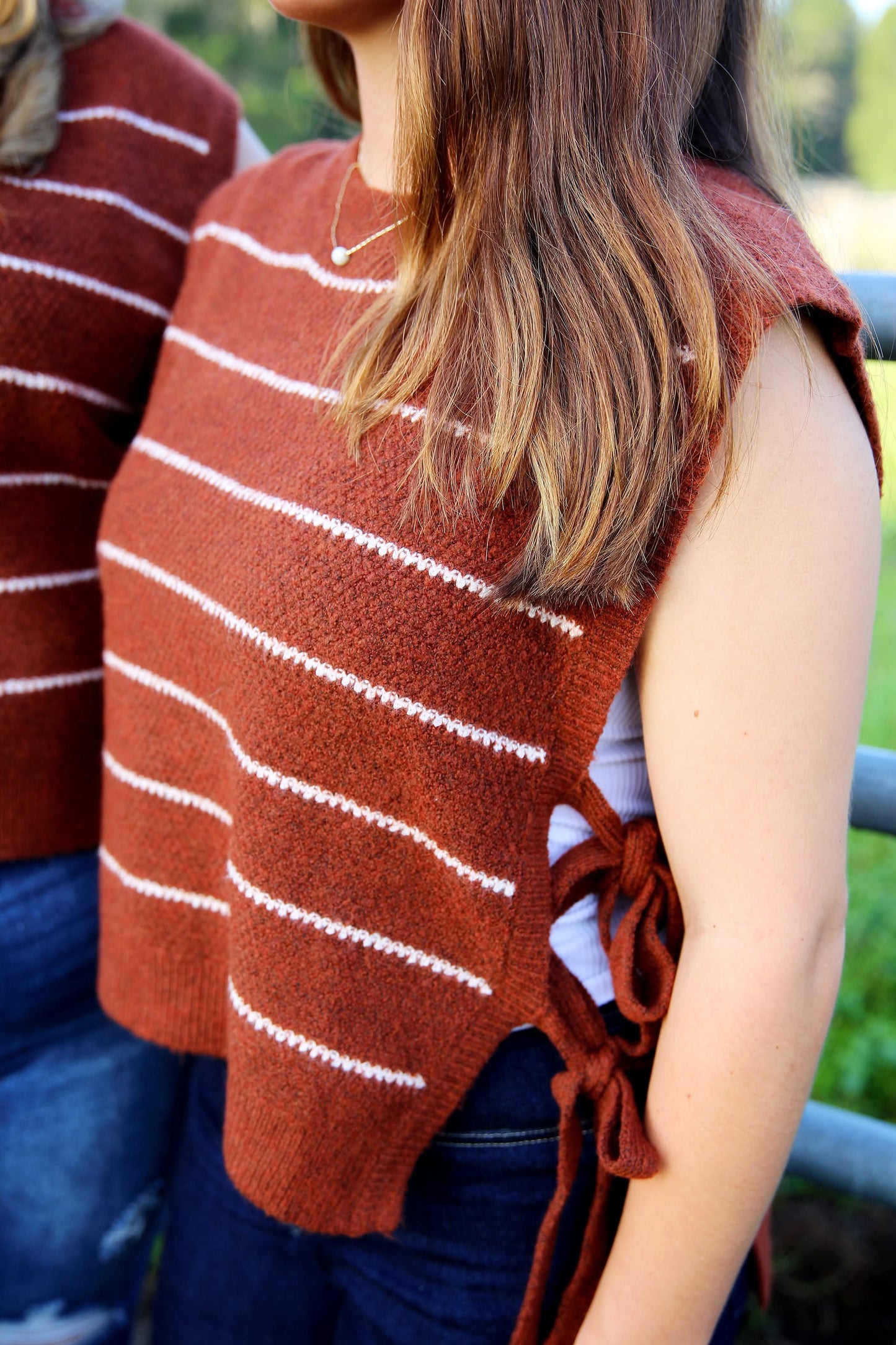 Fire Cider – Rust Striped Tie Sweater Vest